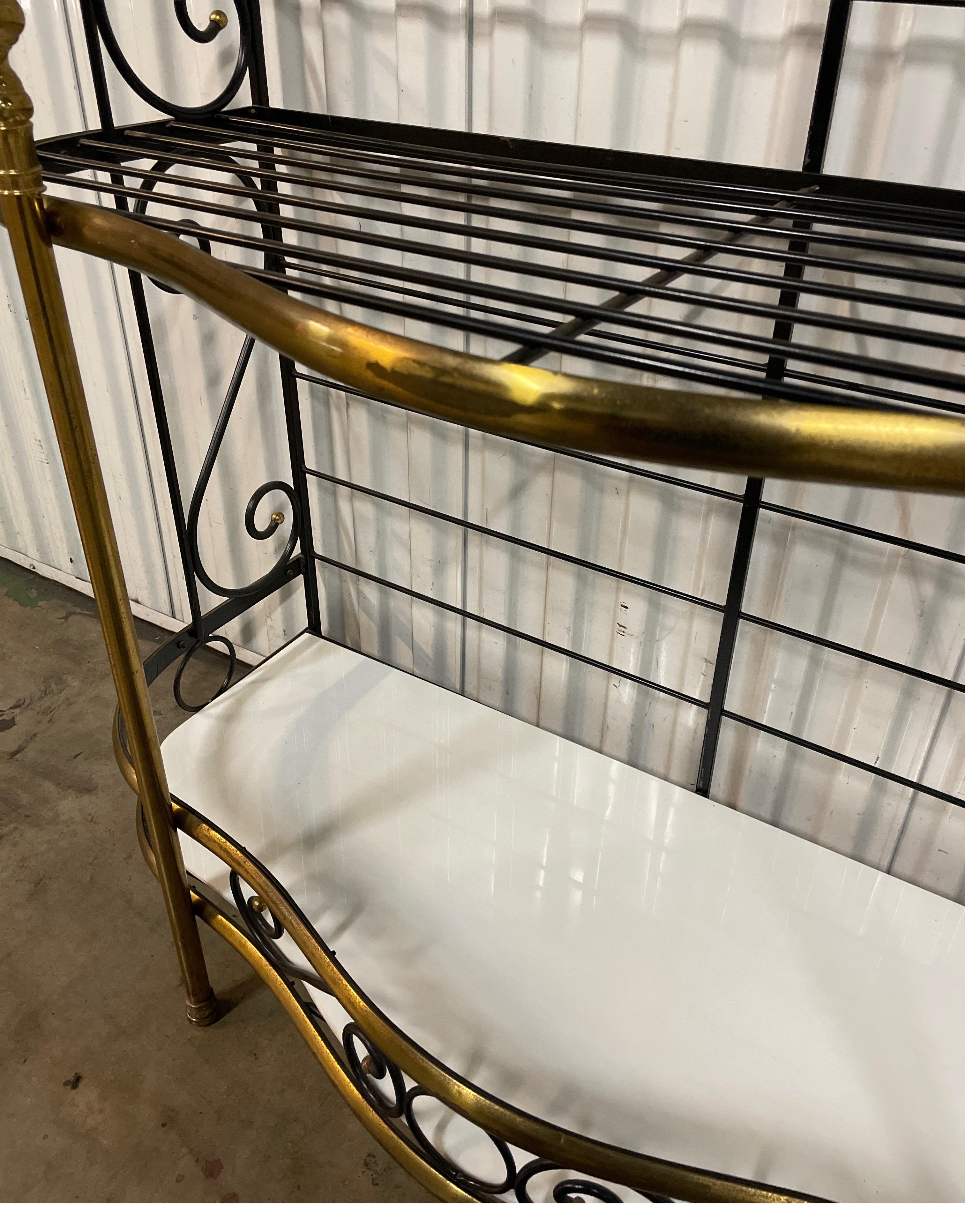 Vintage Wrought Iron & Brass French Baker's Rack 7