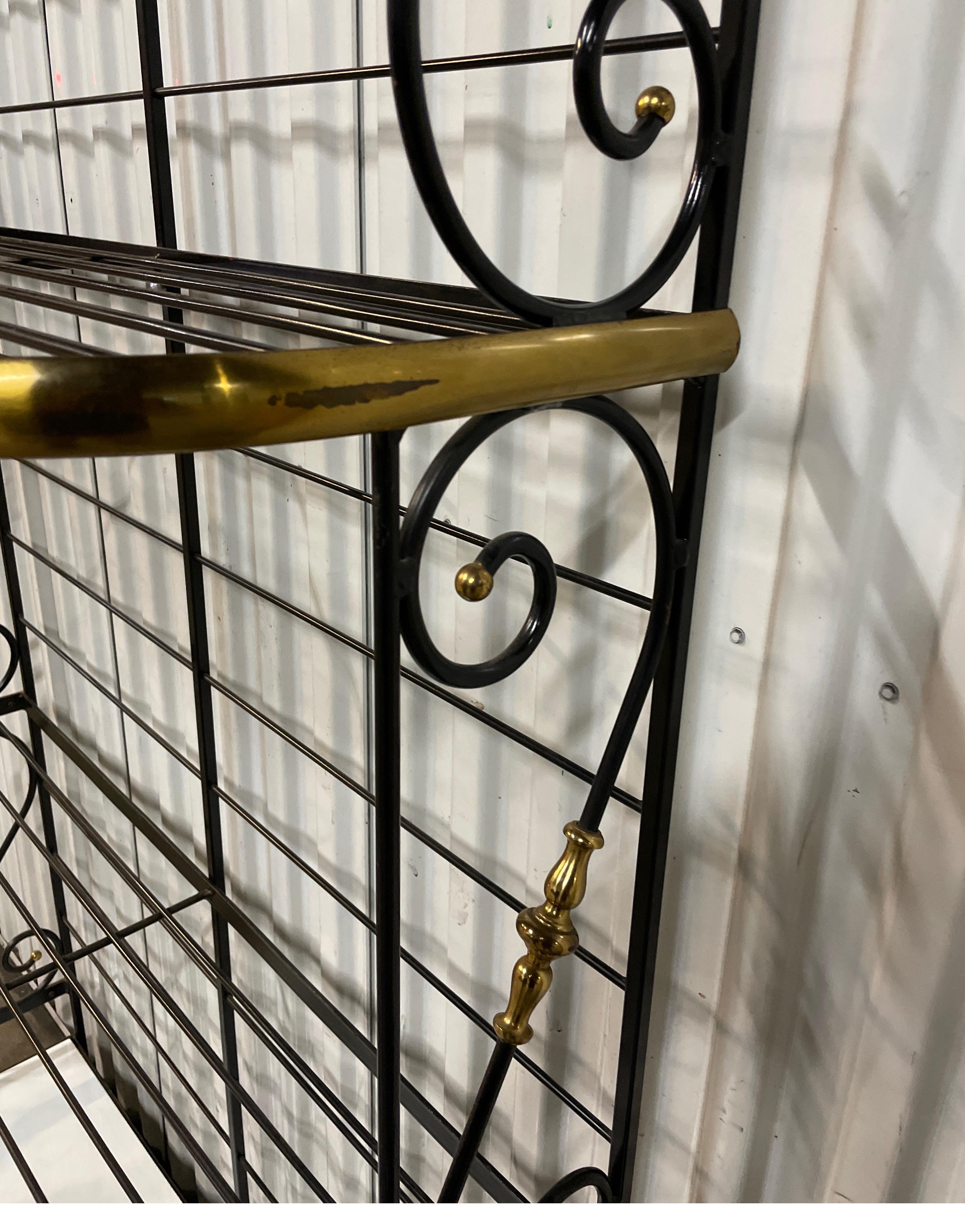 Vintage Wrought Iron & Brass French Baker's Rack 10