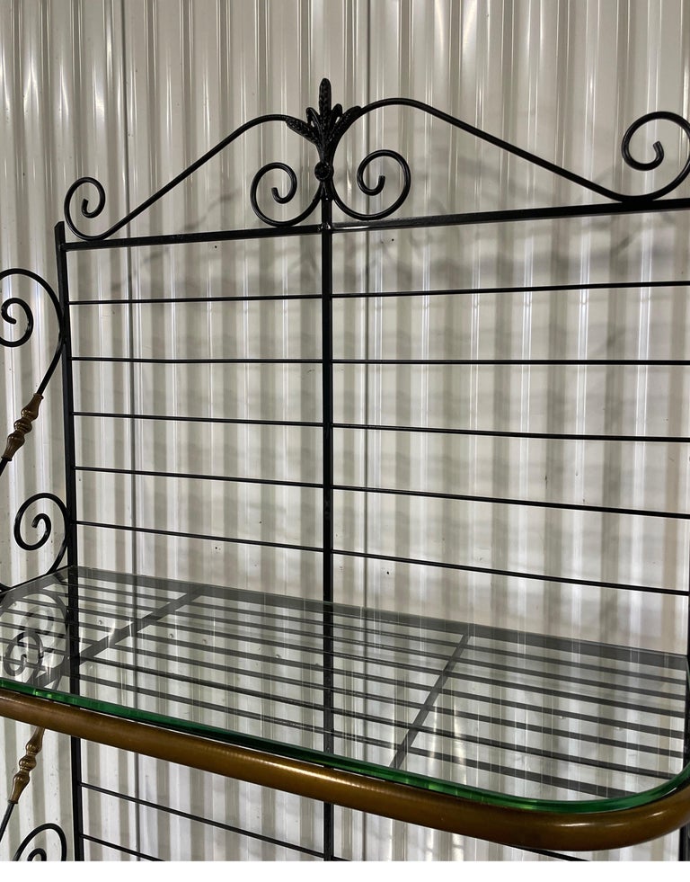 Vintage Wrought Iron and Brass French Baker's Rack For Sale at 1stDibs