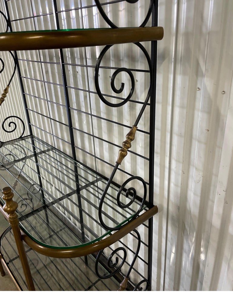 Vintage Wrought Iron and Brass French Baker's Rack For Sale at 1stDibs