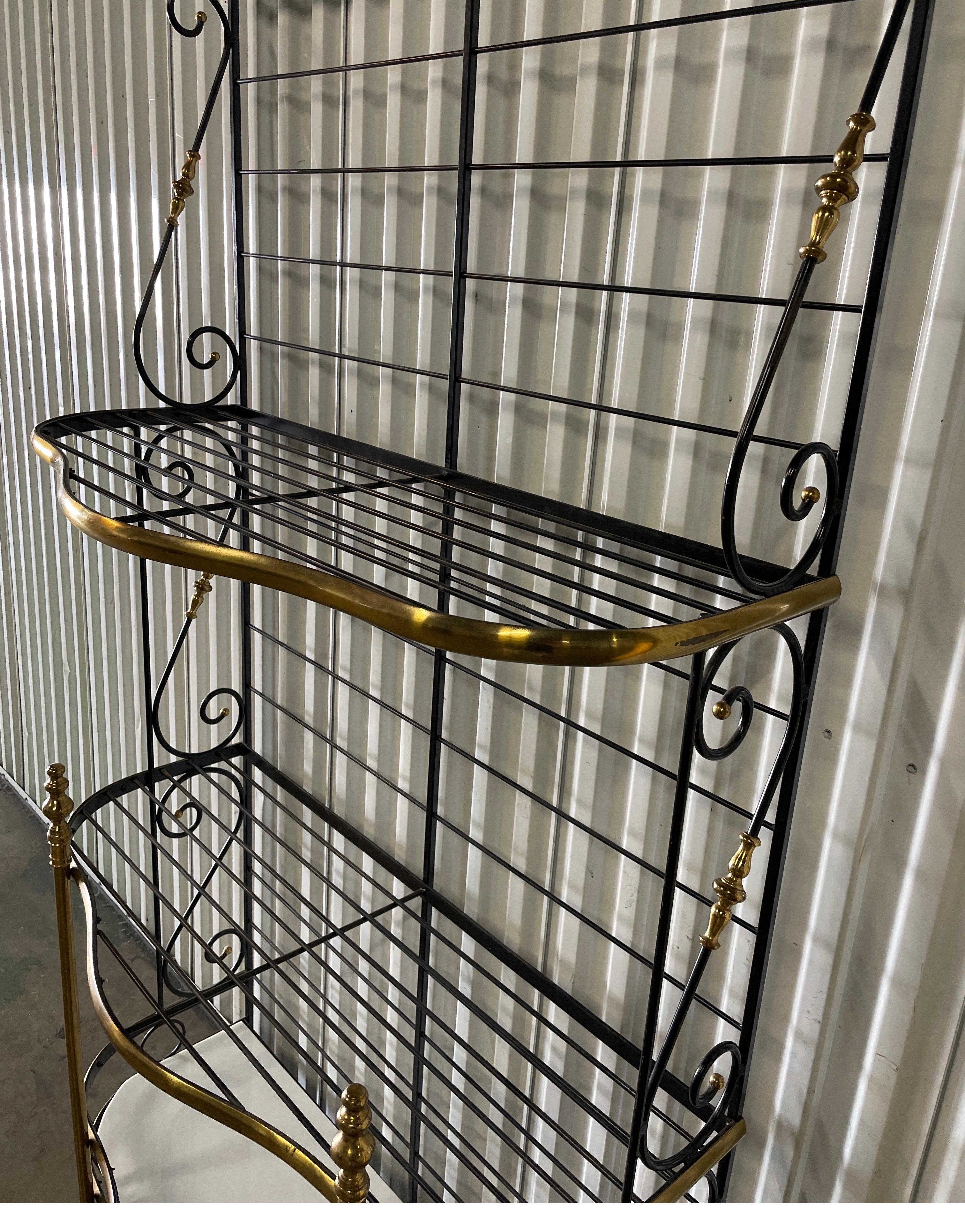Vintage Wrought Iron & Brass French Baker's Rack In Good Condition In West Palm Beach, FL