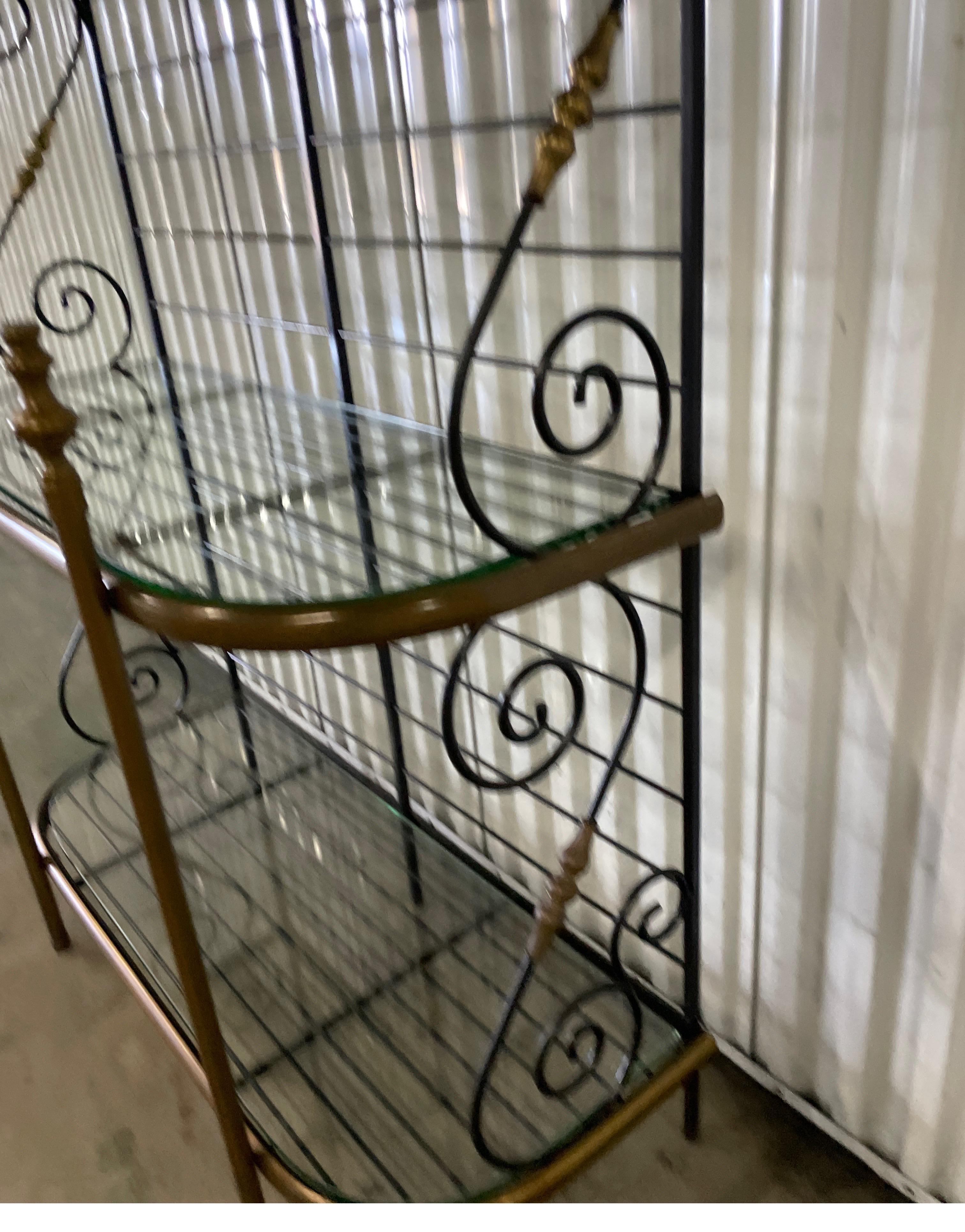 Vintage Wrought Iron & Brass French Baker's Rack In Good Condition In West Palm Beach, FL
