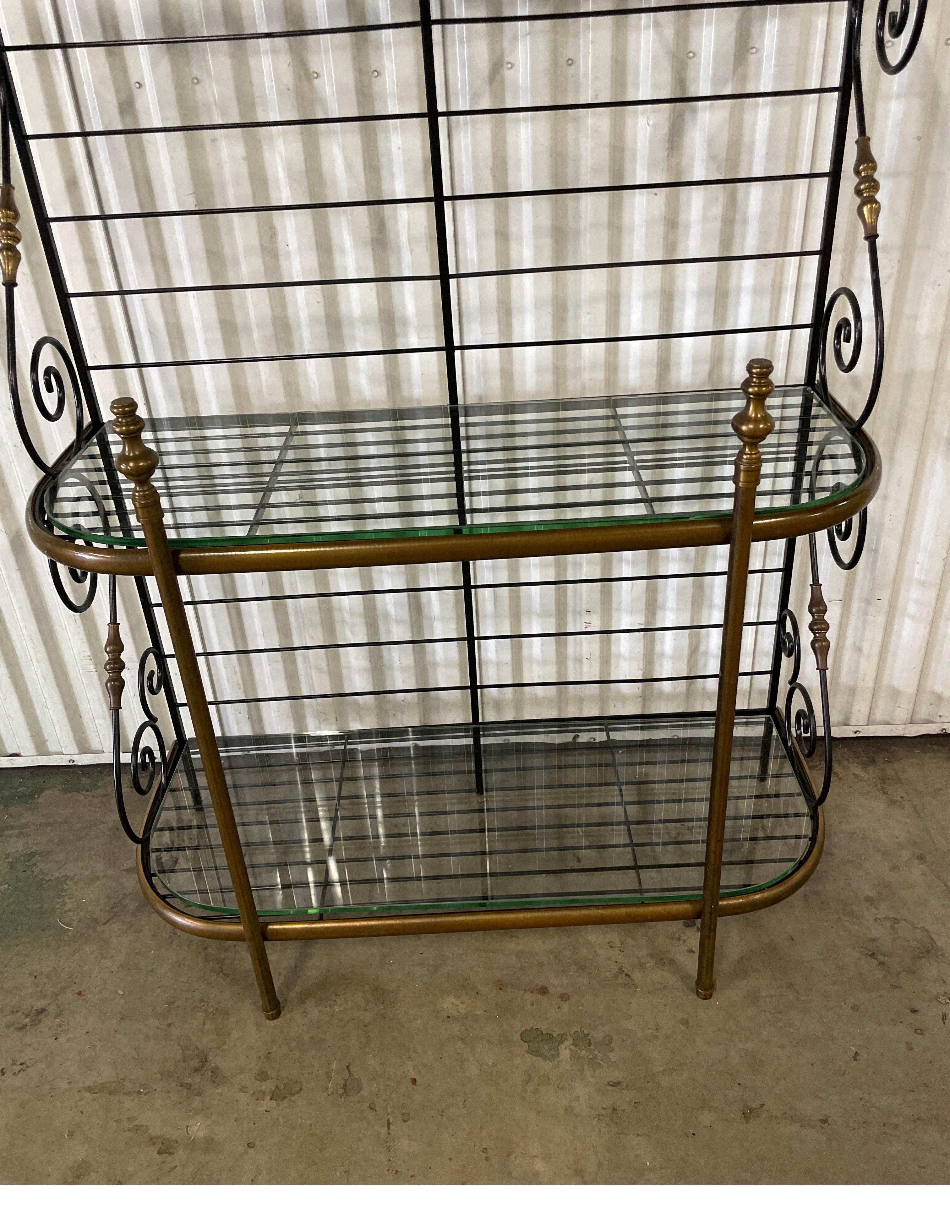 20th Century Vintage Wrought Iron & Brass French Baker's Rack