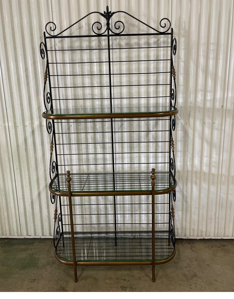 Vintage Wrought Iron and Brass French Baker's Rack For Sale at 1stDibs