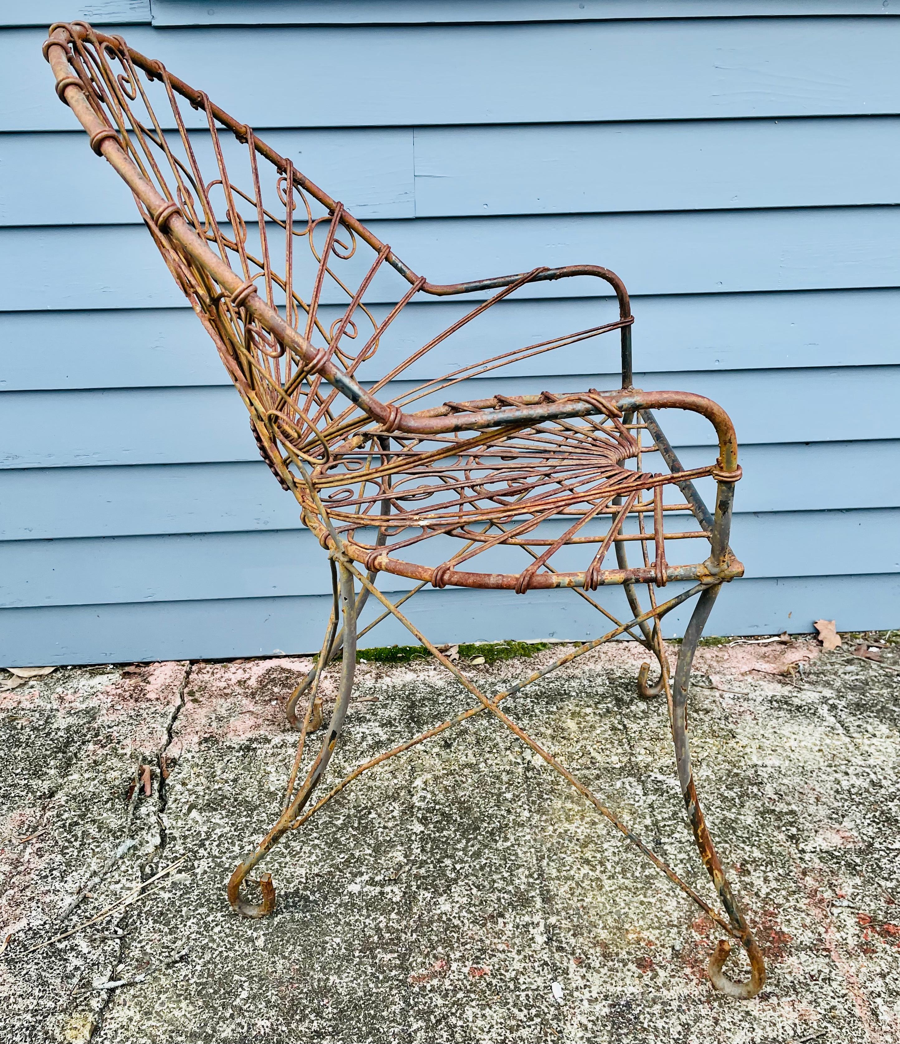 Vintage Wrought Iron Chairs A Pair of Wireworks For Sale 2
