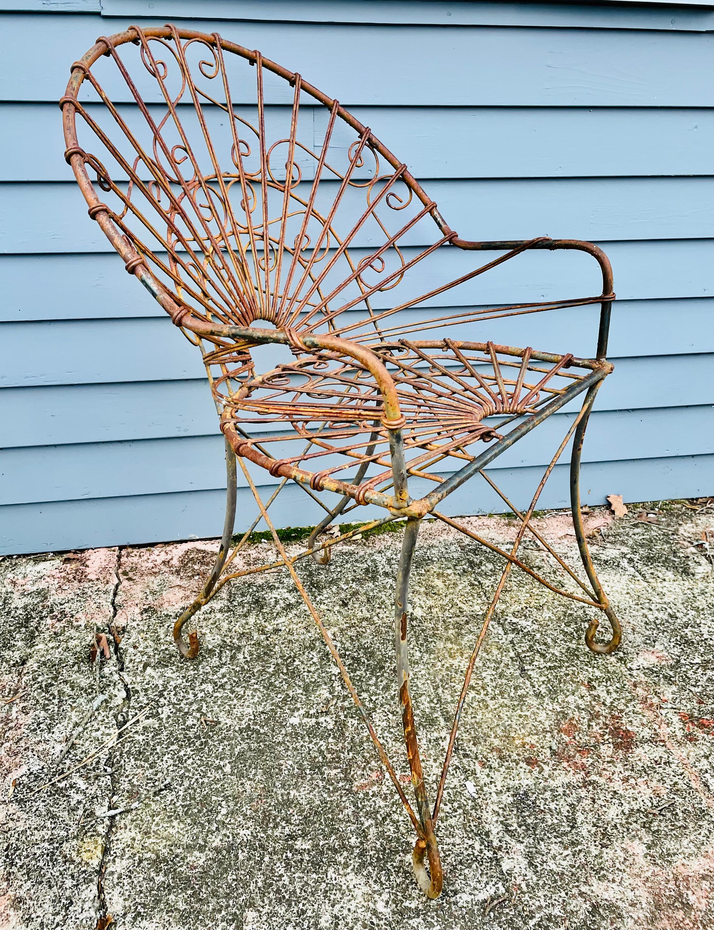 Vintage Wrought Iron Chairs A Pair of Wireworks For Sale 3