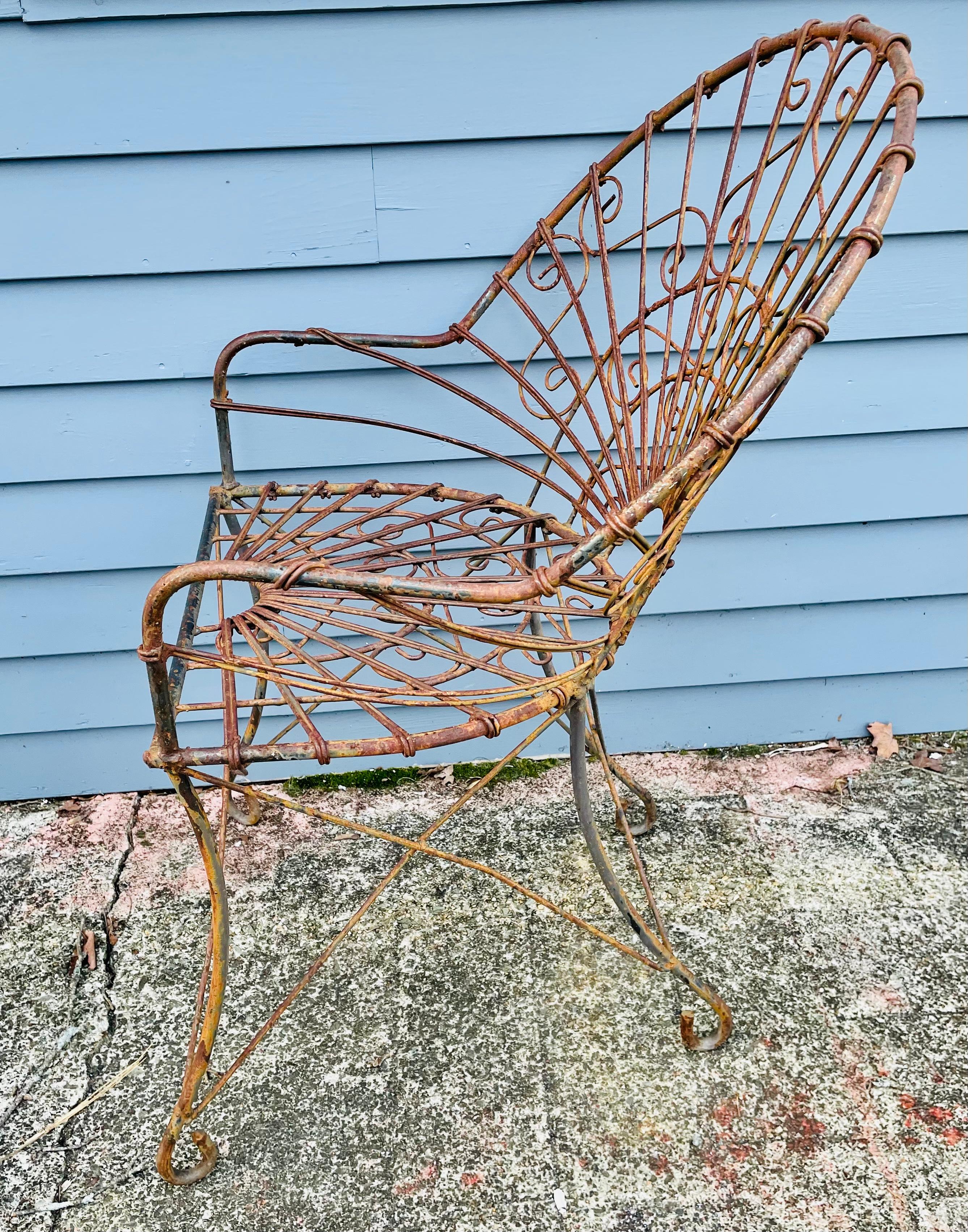 Vintage Wrought Iron Chairs A Pair of Wireworks For Sale 4