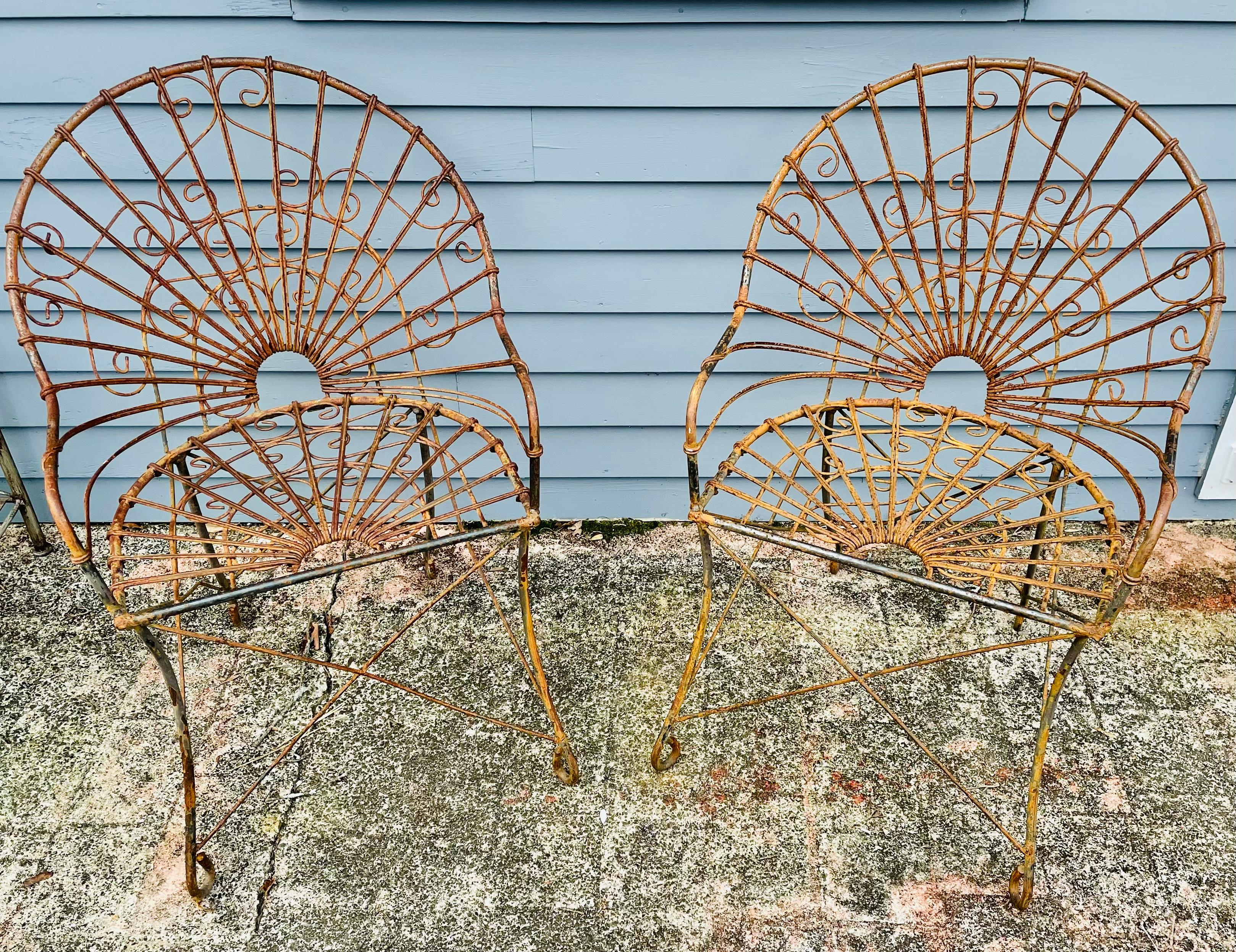 Vintage Wrought Iron Chairs A Pair of Wireworks For Sale 6