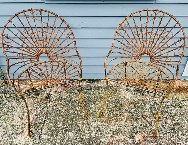 Vintage Wrought Iron Chairs A Pair of Wireworks For Sale at 1stDibs