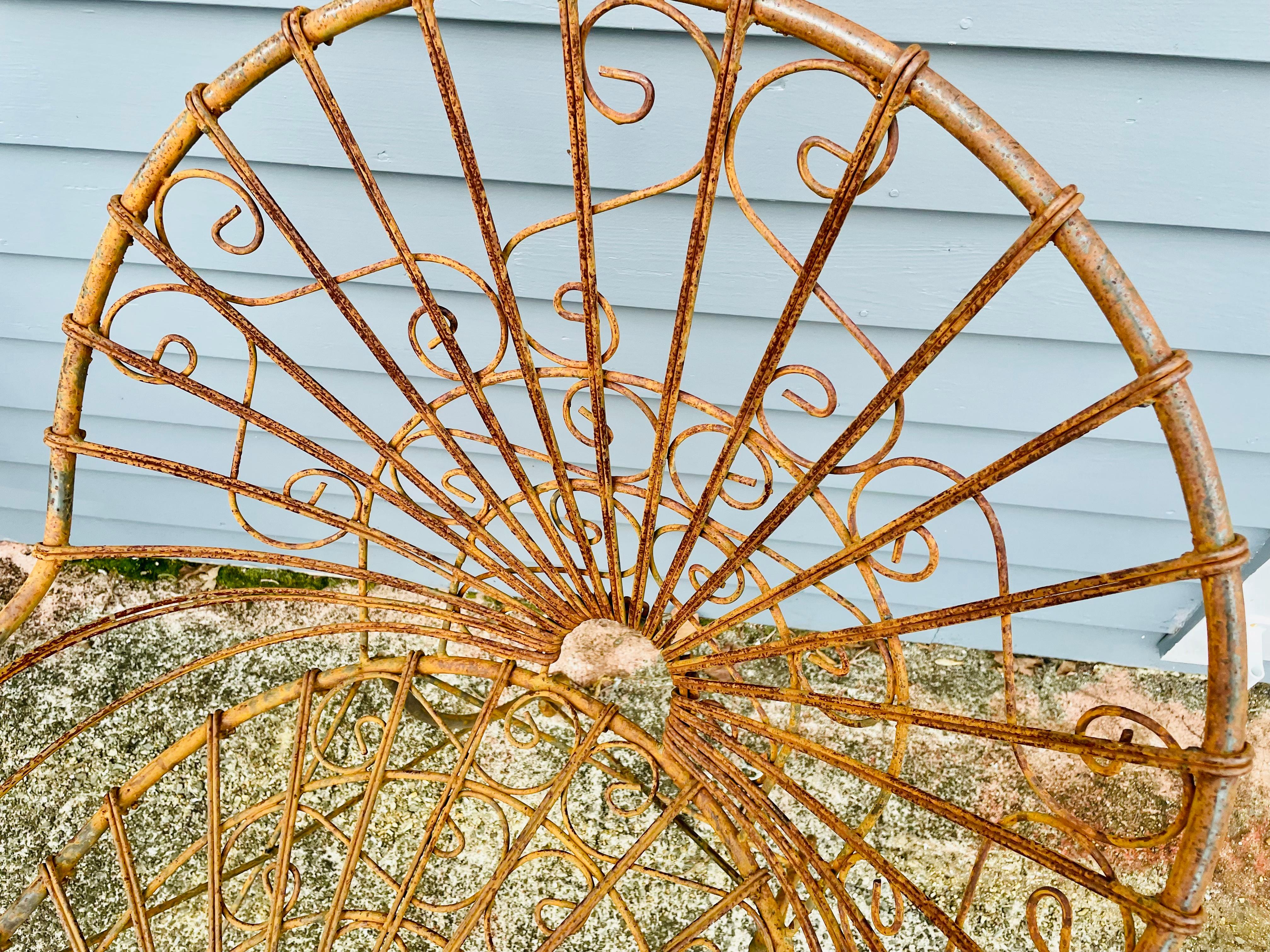 Vintage Wrought Iron Chairs A Pair of Wireworks In Good Condition For Sale In Cumberland, RI