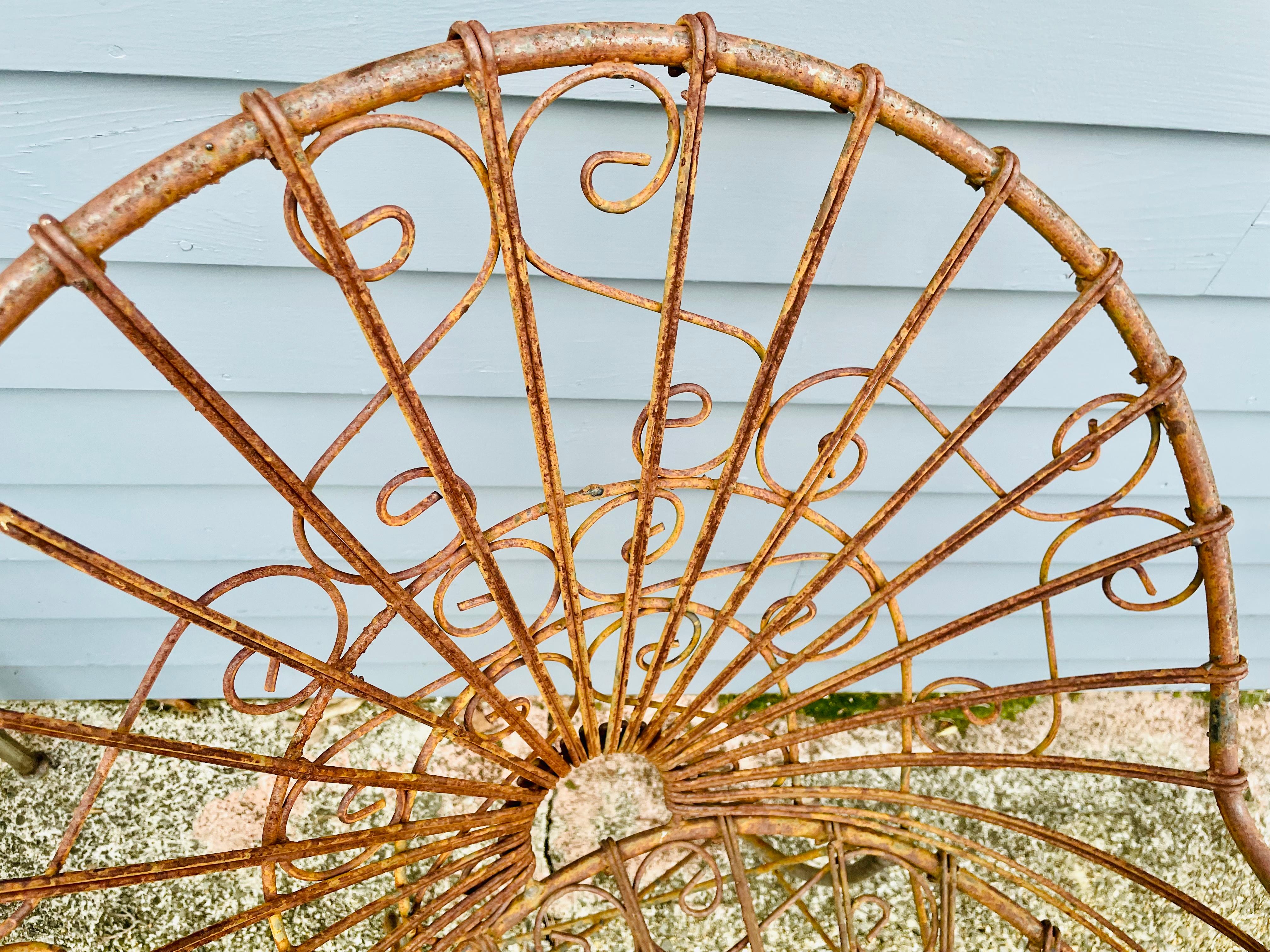 Vintage Wrought Iron Chairs A Pair of Wireworks In Good Condition For Sale In Cumberland, RI