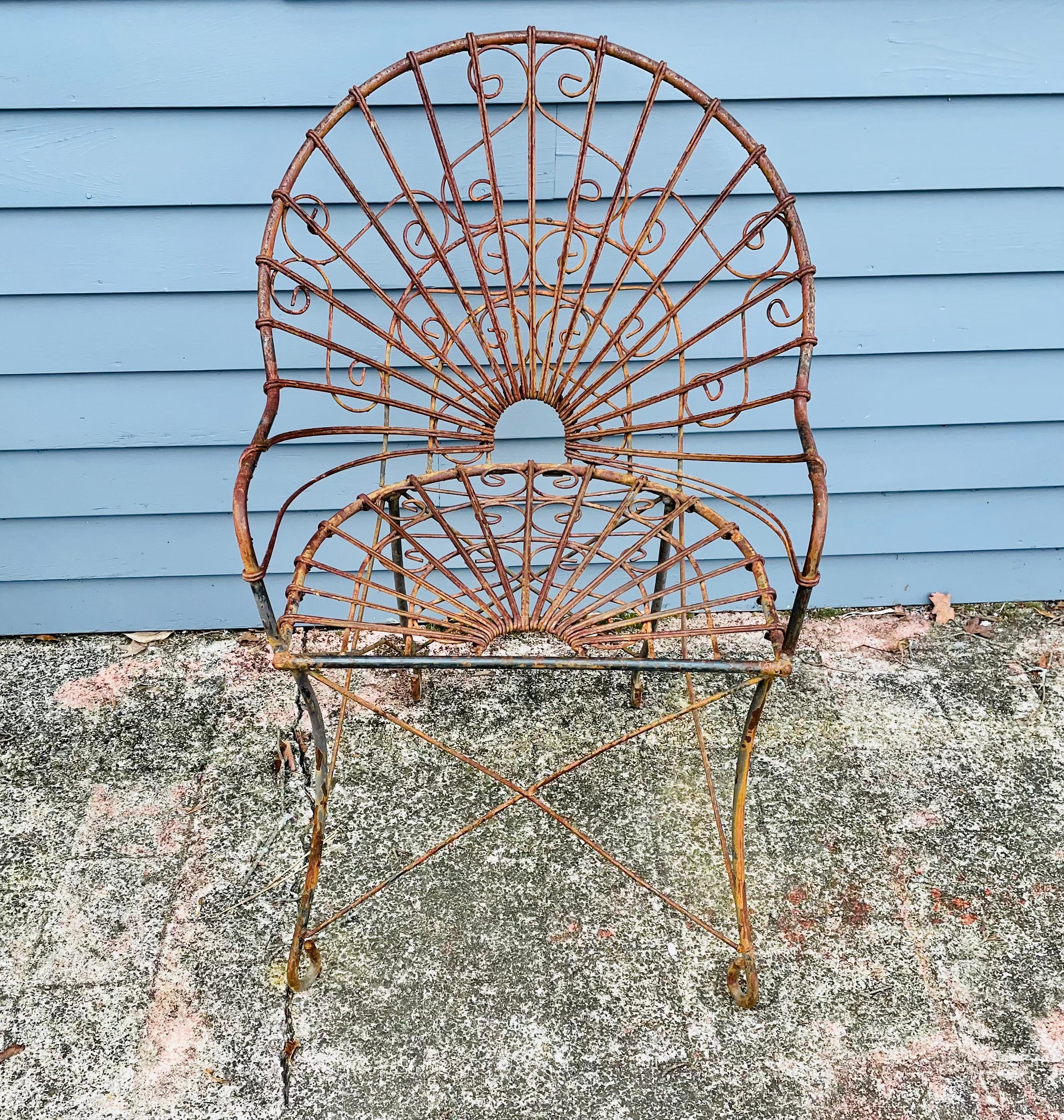 Vintage Wrought Iron Chairs A Pair of Wireworks For Sale 1