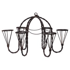 Vintage Wrought Iron Chandelier with 6 Holders for Oil Lamps