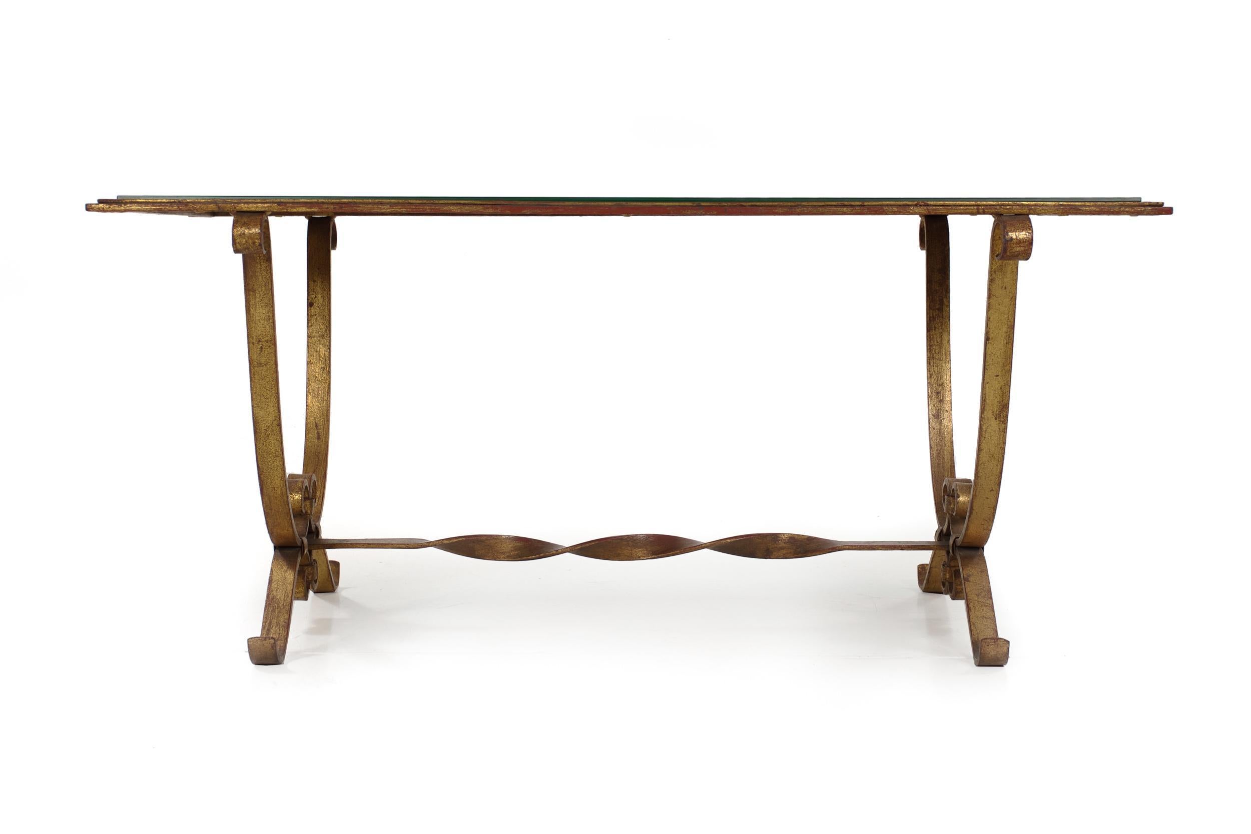 Mid-Century Modern Vintage Wrought Iron Cocktail Coffee Table with Smoked Mirror Top