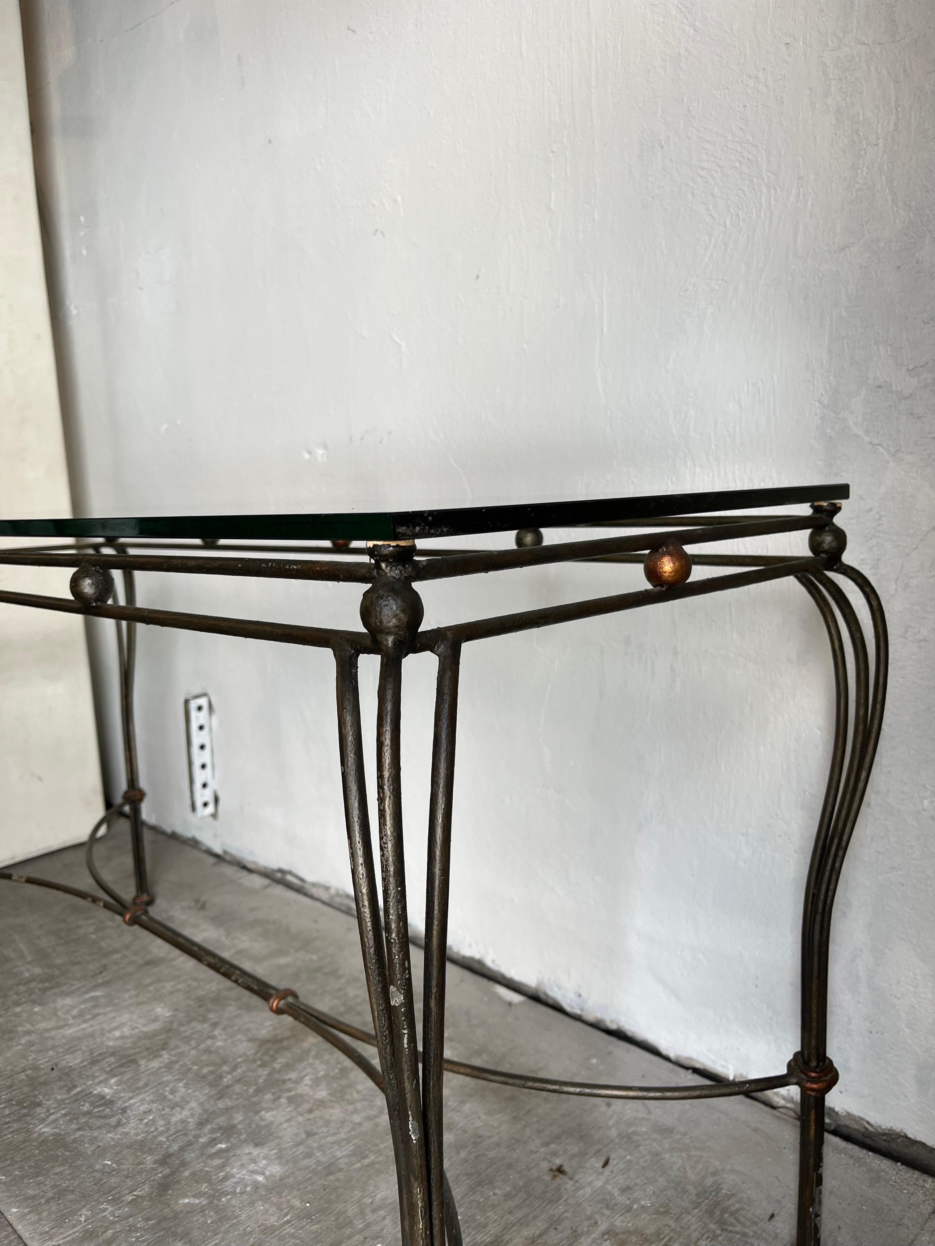 Vintage Wrought Iron Console Sofa Table In Good Condition For Sale In W Allenhurst, NJ