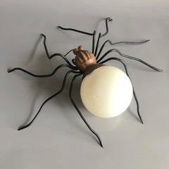 Vintage Wrought Iron Copper Opaline Glass Lucky Charm Spider Sconce, Italy 1960s