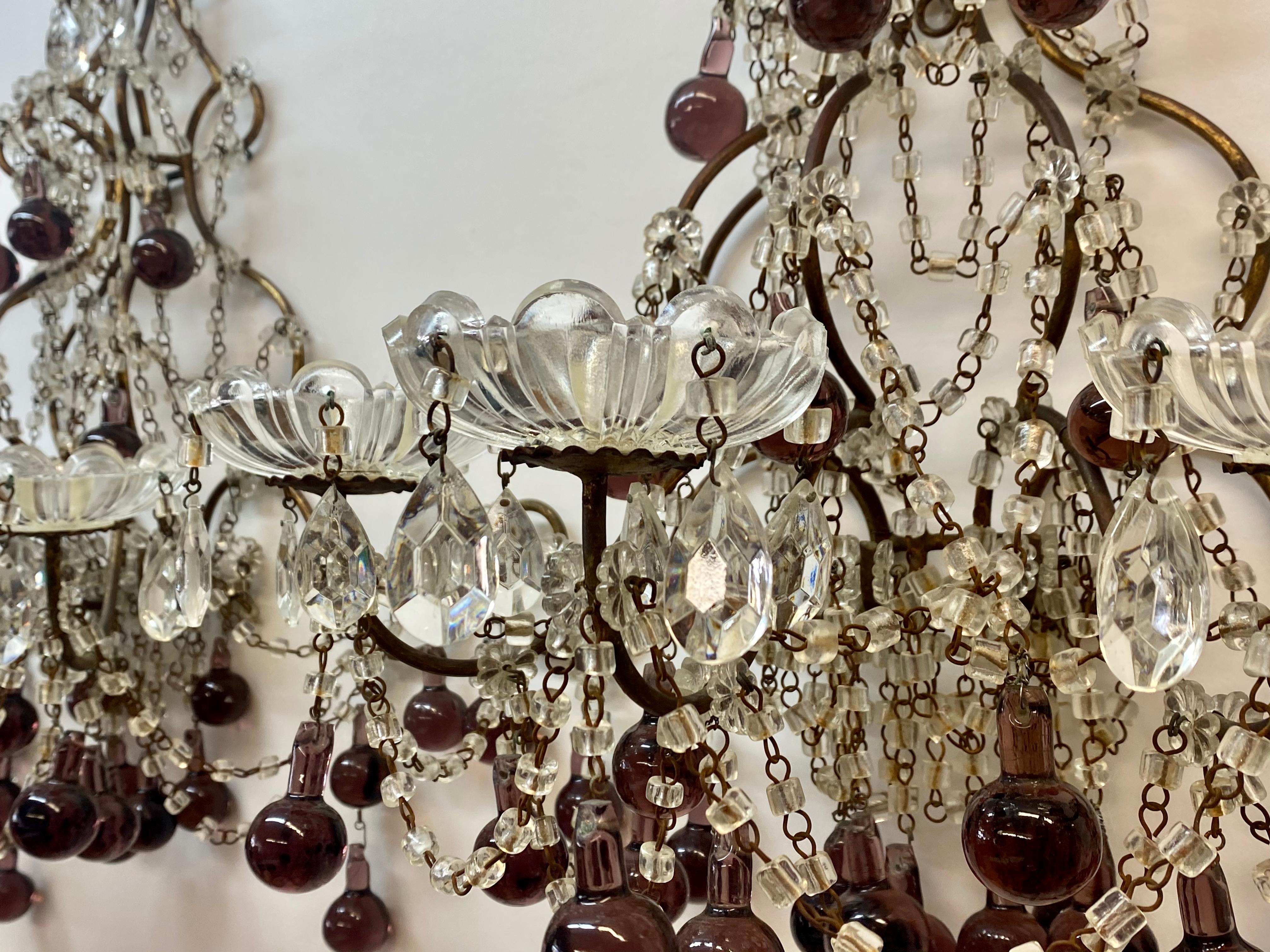 Vintage Wrought Iron, Crystal & Glass Wall Sconces, c.1930 For Sale 3