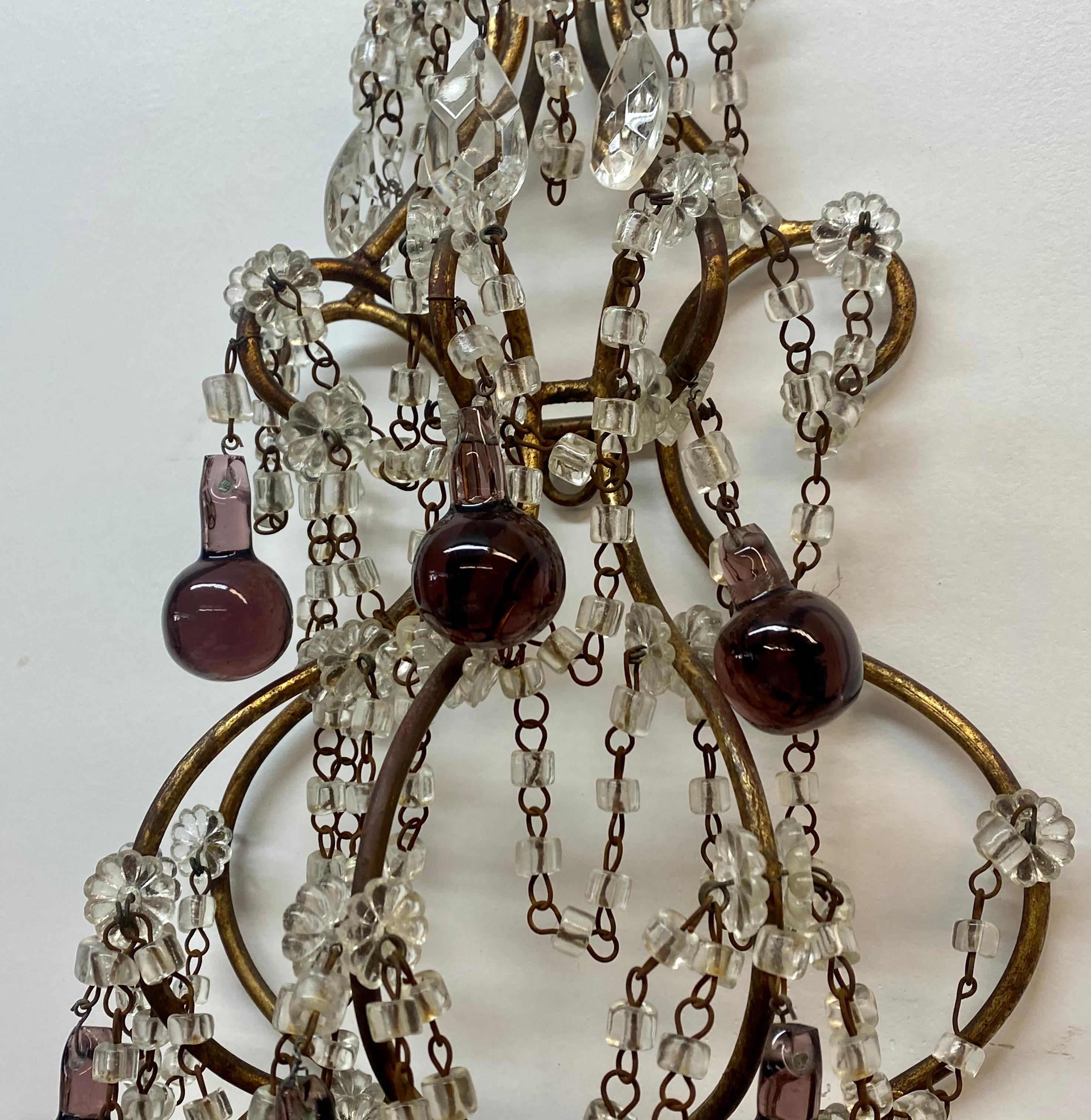 Vintage Wrought Iron, Crystal & Glass Wall Sconces, c.1930 For Sale 5