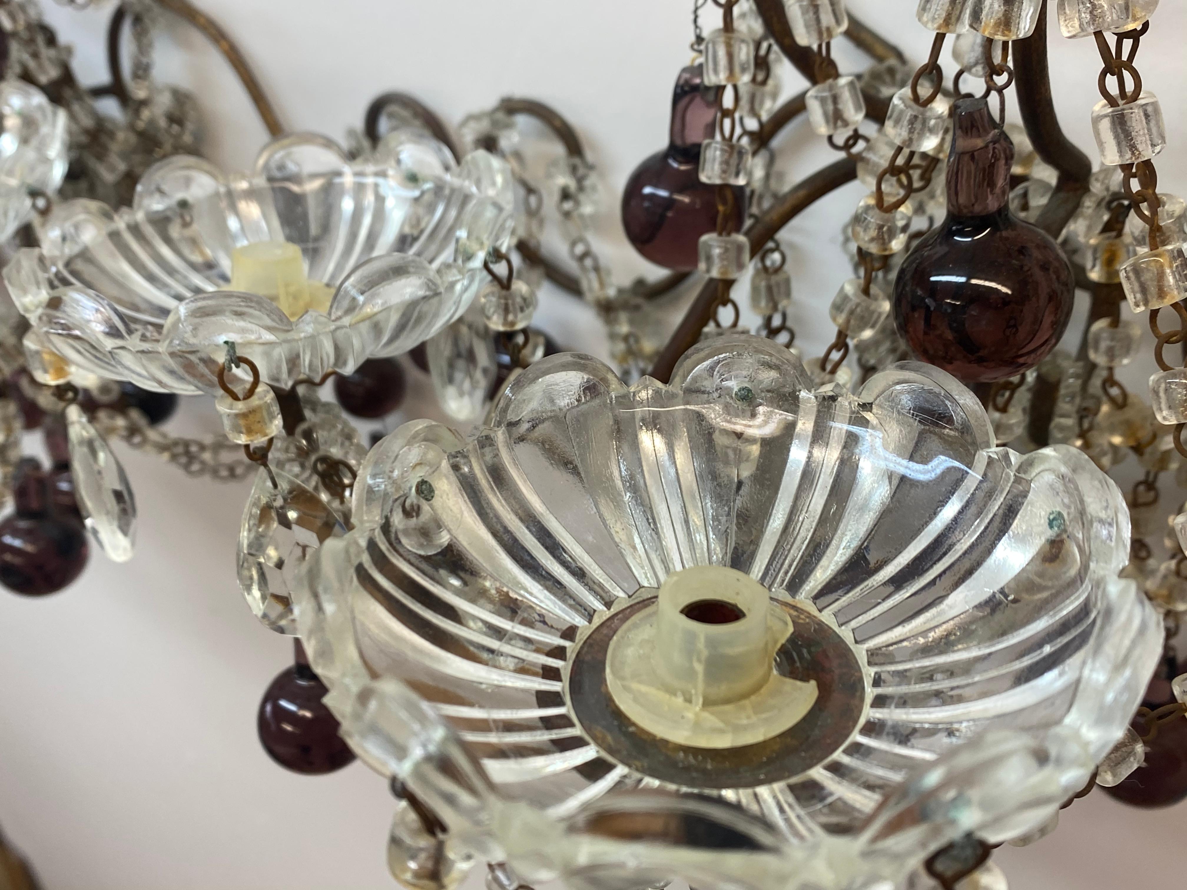 Vintage Wrought Iron, Crystal & Glass Wall Sconces, c.1930 For Sale 7