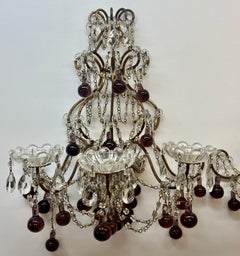 Vintage Wrought Iron, Crystal & Glass Wall Sconces, c.1930