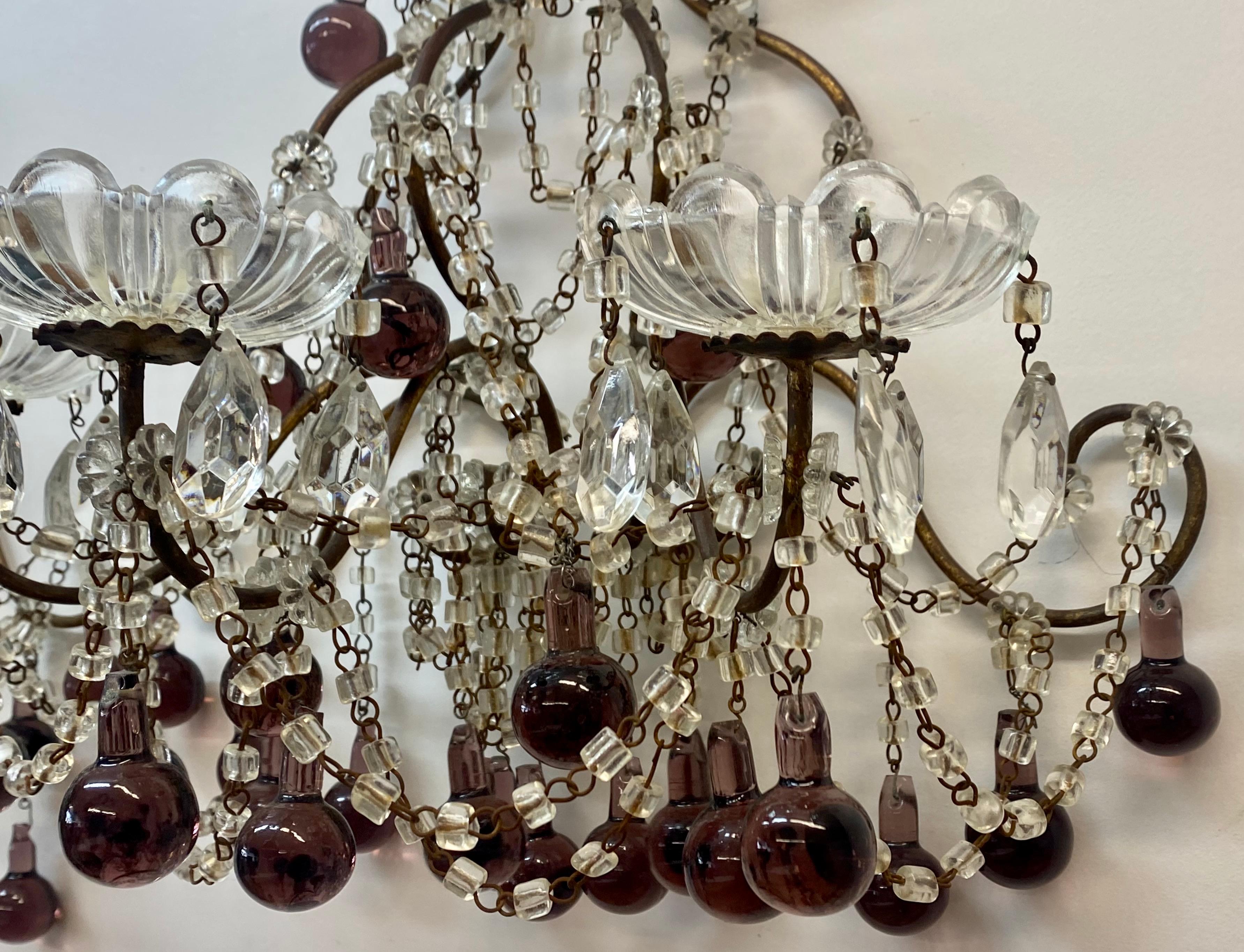 Vintage Wrought Iron, Crystal & Glass Wall Sconces, c.1930 For Sale 2