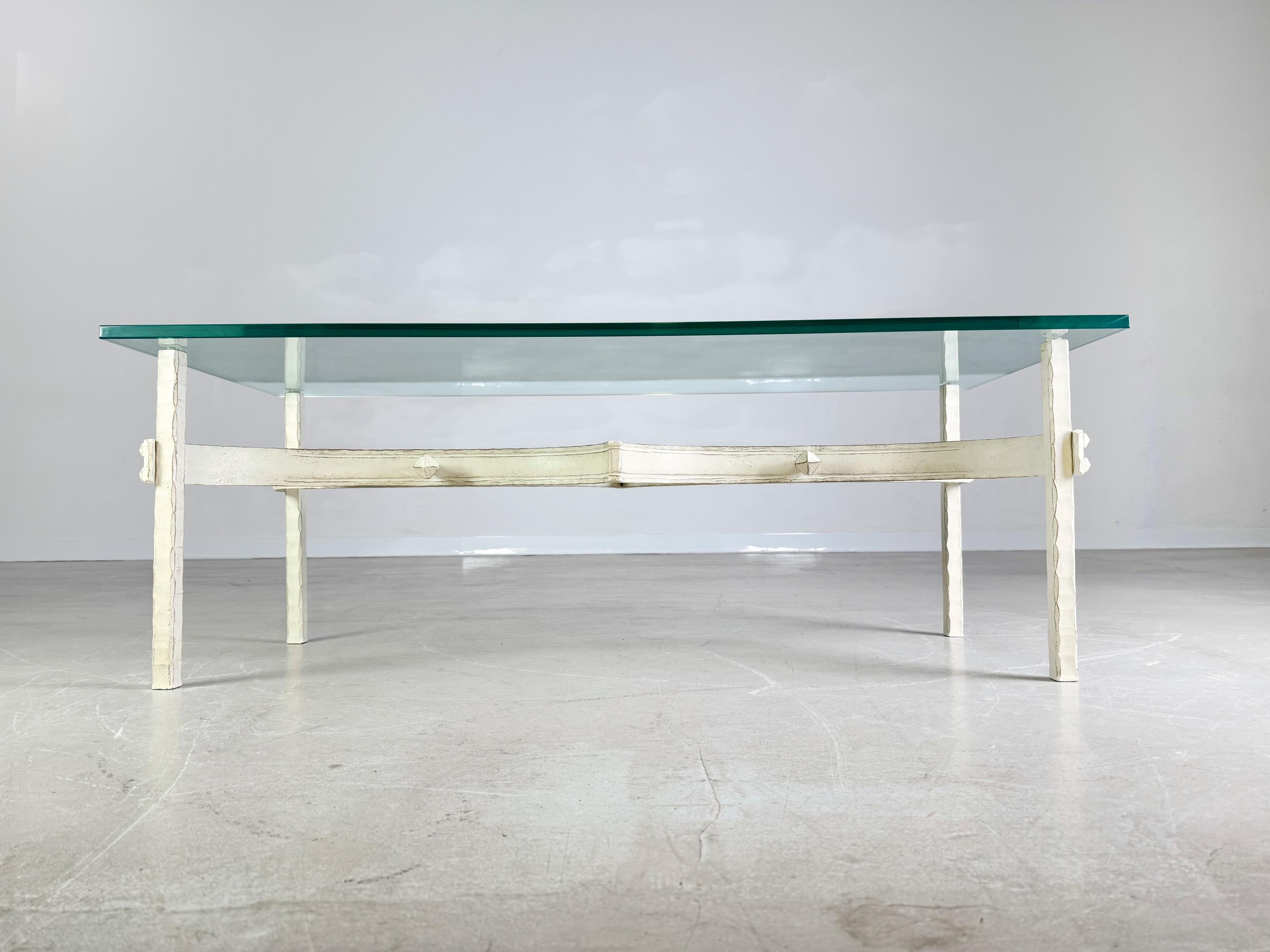 Vintage Schmiedeeisen Design Couchtisch Glas Gusseisen Einzelstück (Moderne der Mitte des Jahrhunderts) im Angebot