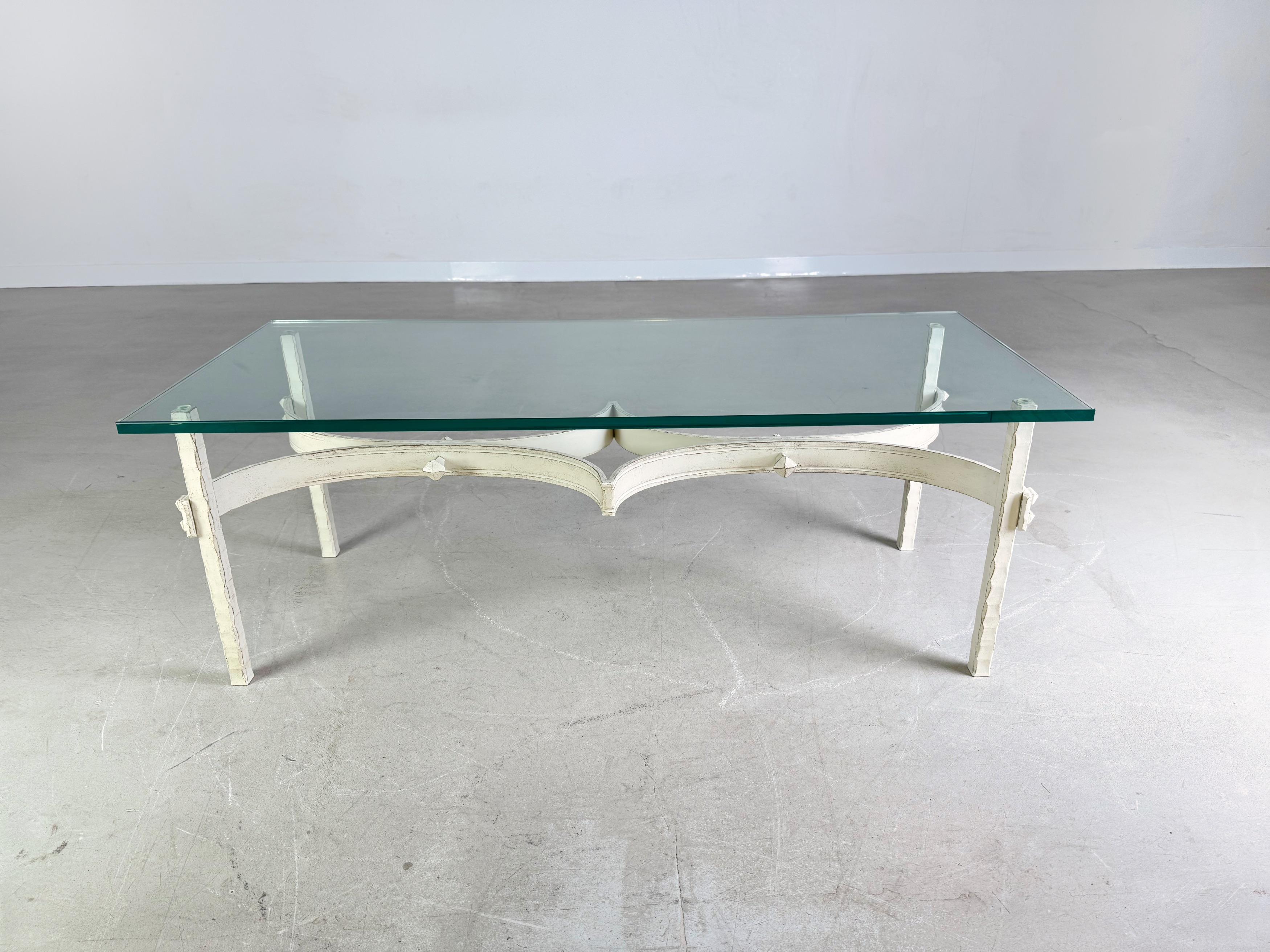 Vintage Schmiedeeisen Design Couchtisch Glas Gusseisen Einzelstück im Zustand „Gut“ im Angebot in Berlin, DE