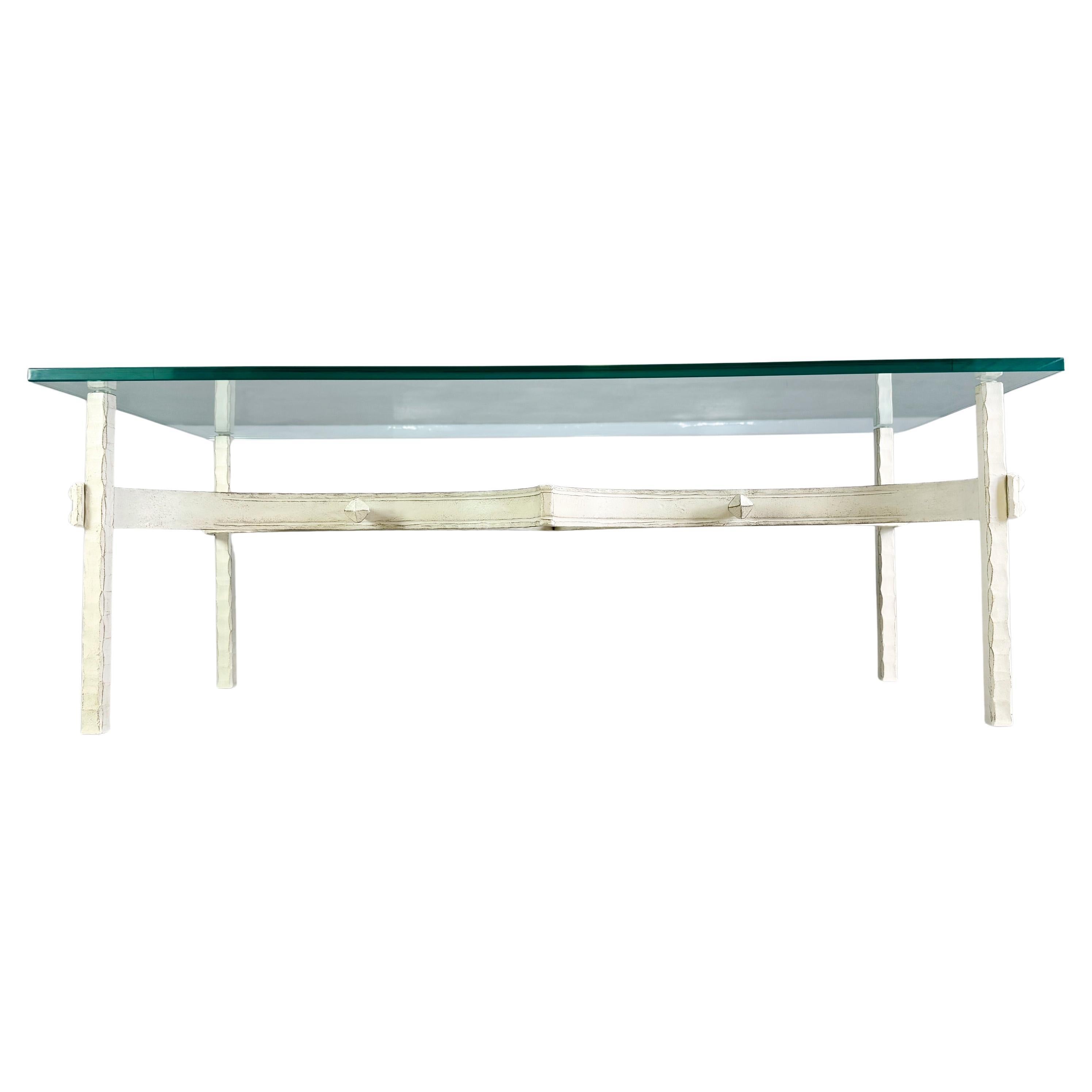 Vintage Schmiedeeisen Design Couchtisch Glas Gusseisen Einzelstück im Angebot
