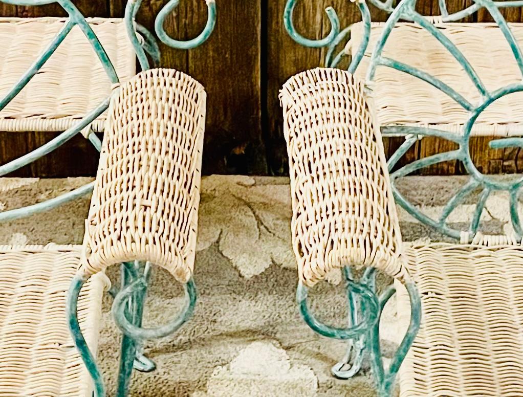 Vintage Wrought Iron Dining Chairs Arm Chairs with Wicker 12