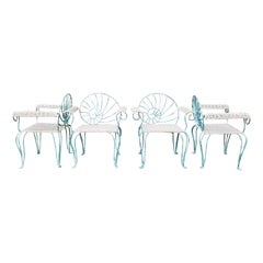 Vintage Wrought Iron Dining Chairs Arm Chairs with Wicker