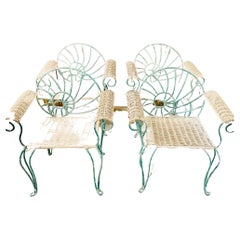 Vintage Wrought Iron Dining Chairs Arm Chairs with Wicker