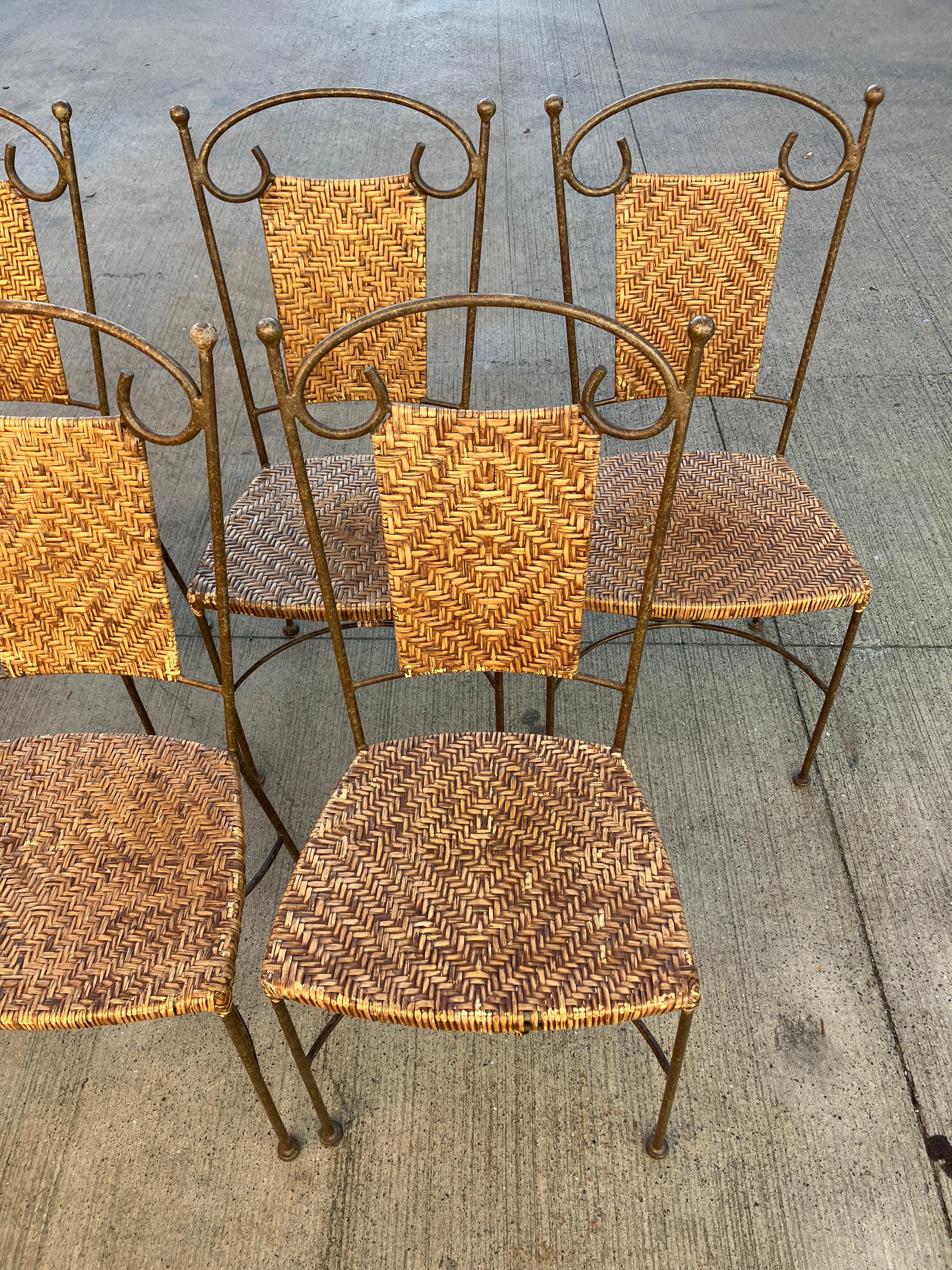 Vintage wrought Iron Dining Chairs with Wicker Seating x 6 For Sale 5