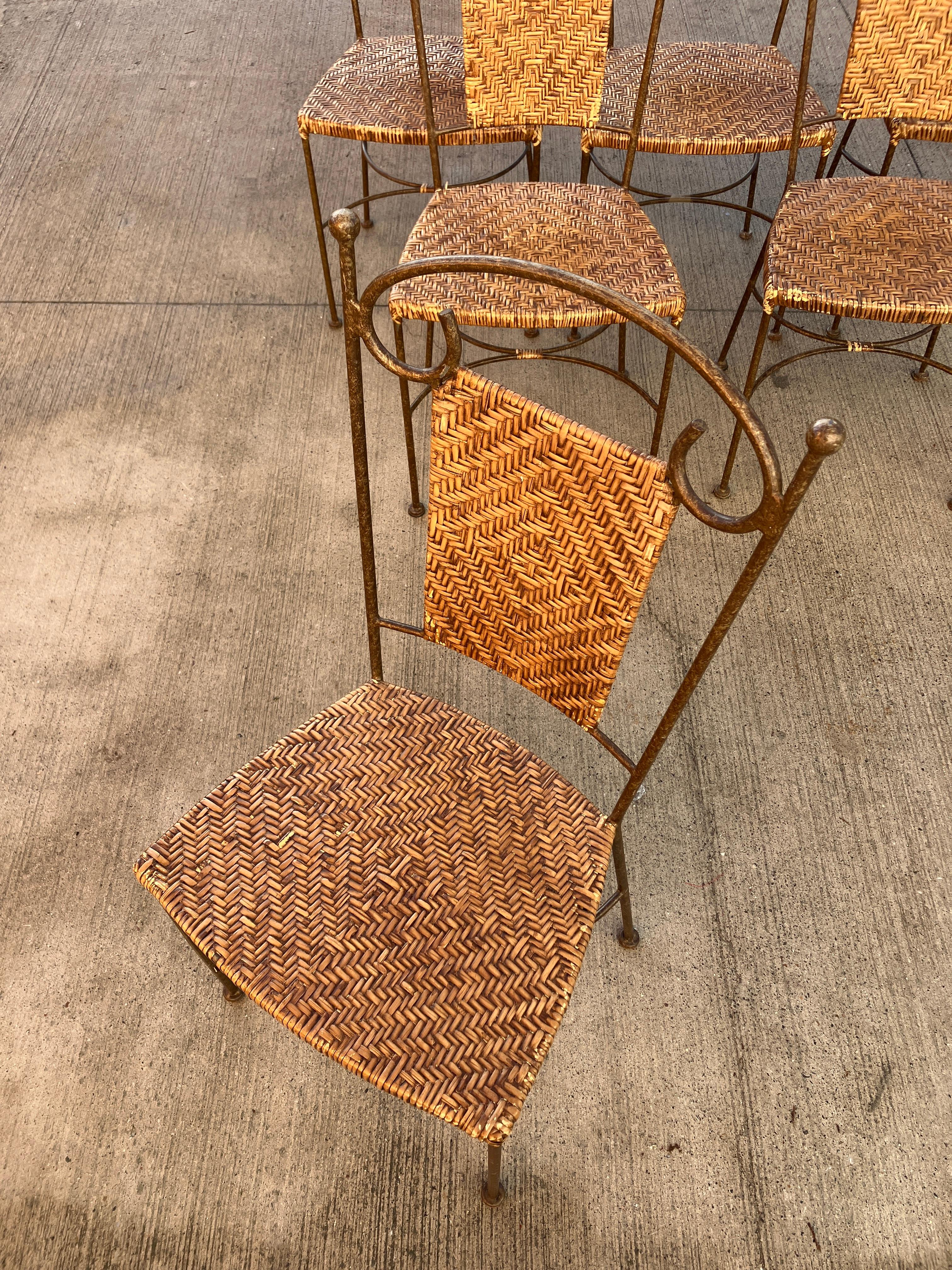 Vintage wrought Iron Dining Chairs with Wicker Seating x 6 1