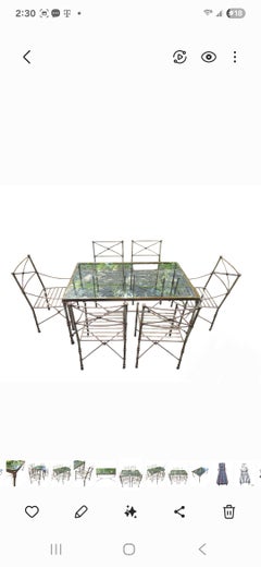 Vintage Wrought Iron Dining Set Giacometti Style