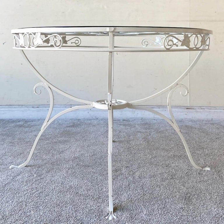 Vintage Wrought Iron Dining Table With Swivel Chairs 3 Pieces For