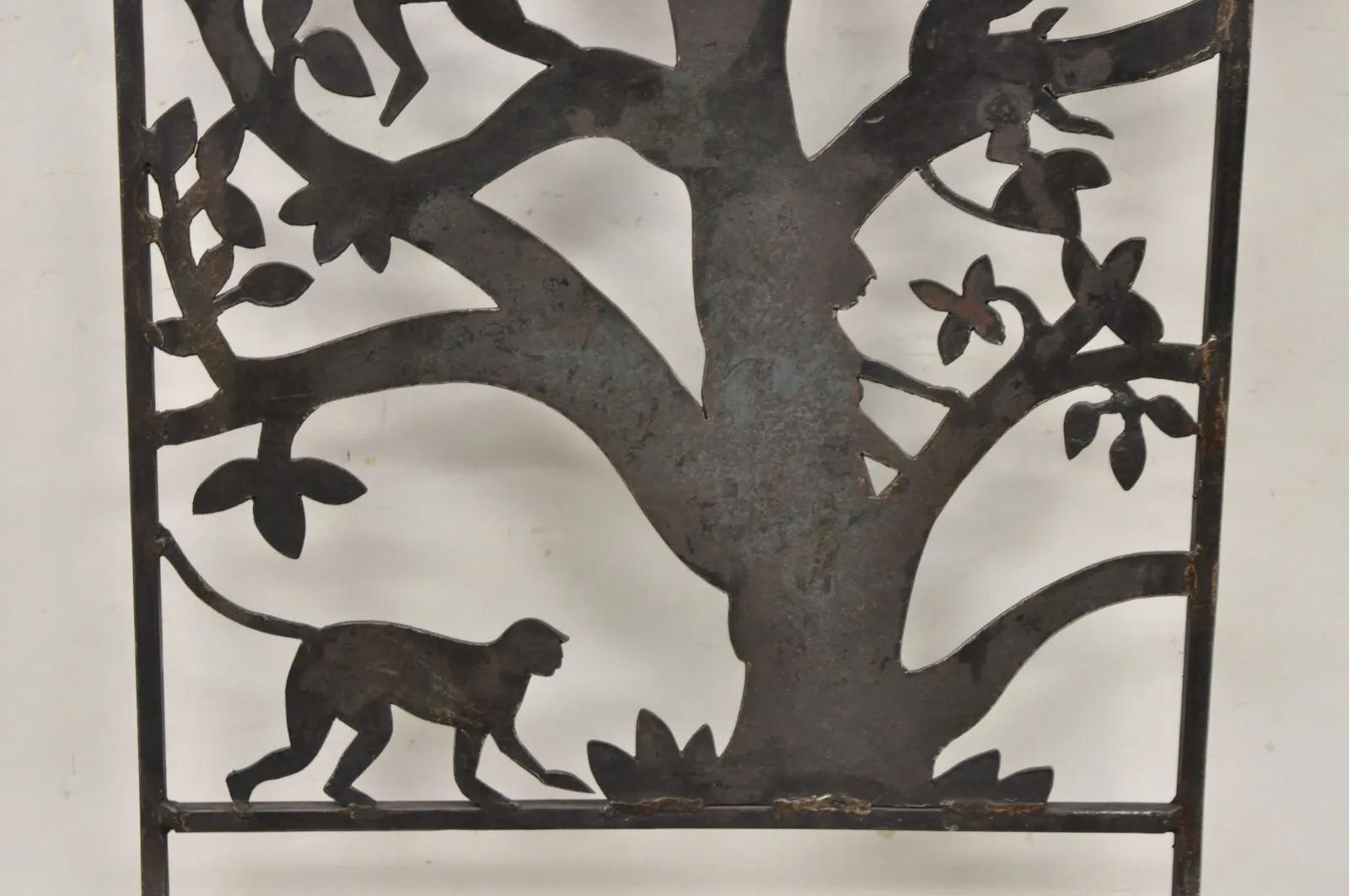 20th Century Vintage Wrought Iron Figural Monkeys In Tree Folding Garden Accent Chair For Sale
