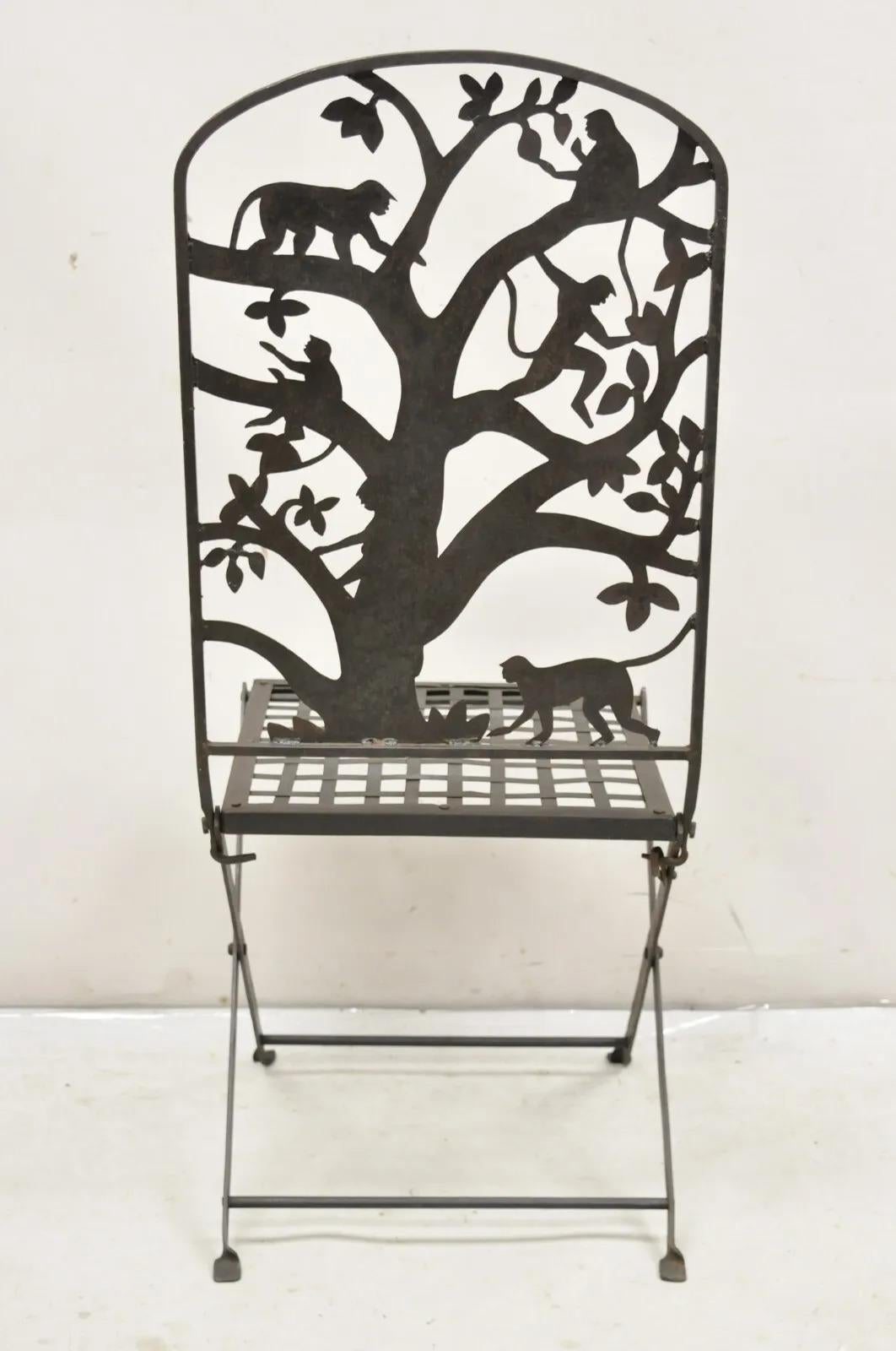 Vintage Wrought Iron Figural Monkeys In Tree Folding Garden Accent Chair For Sale 2