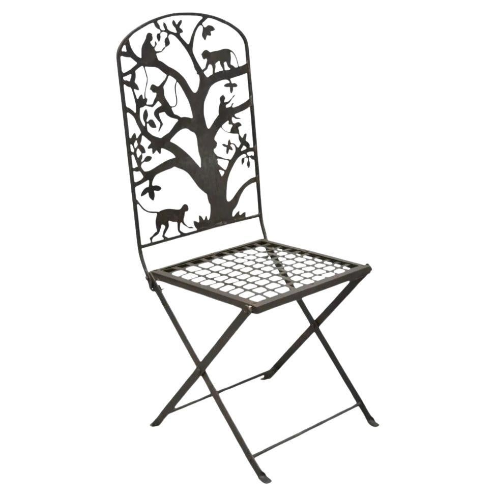 Vintage Wrought Iron Figural Monkeys In Tree Folding Garden Accent Chair For Sale