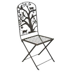 Retro Wrought Iron Figural Monkeys In Tree Folding Garden Accent Chair