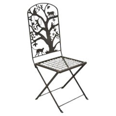 Vintage Wrought Iron Figural Monkeys In Tree Folding Garden Accent Chair