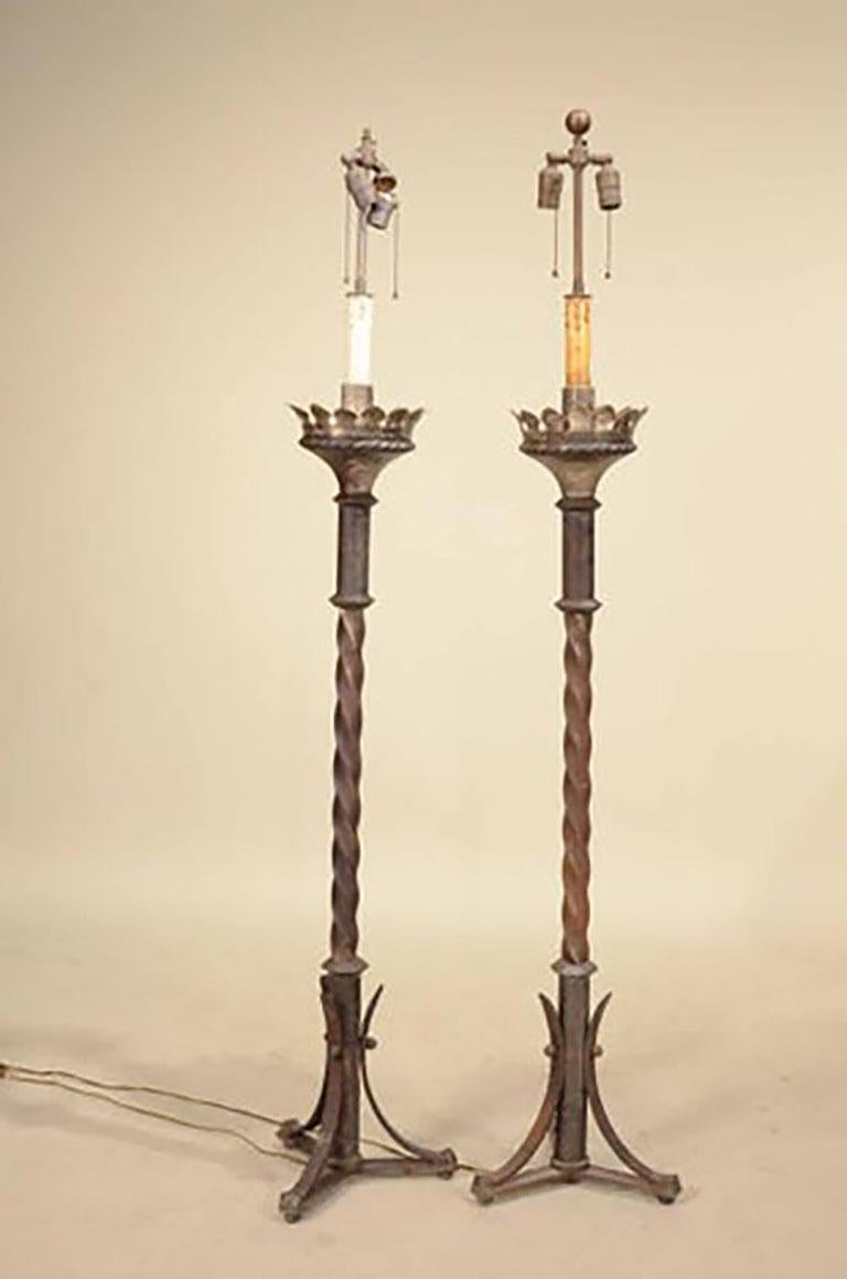 Pair of Vintage Wrought Iron Floor Lamps For Sale at 1stdibs