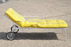 Vintage Wrought Iron Garden Patio Adjustable Chaise Lounge Chair Yellow Cushion
