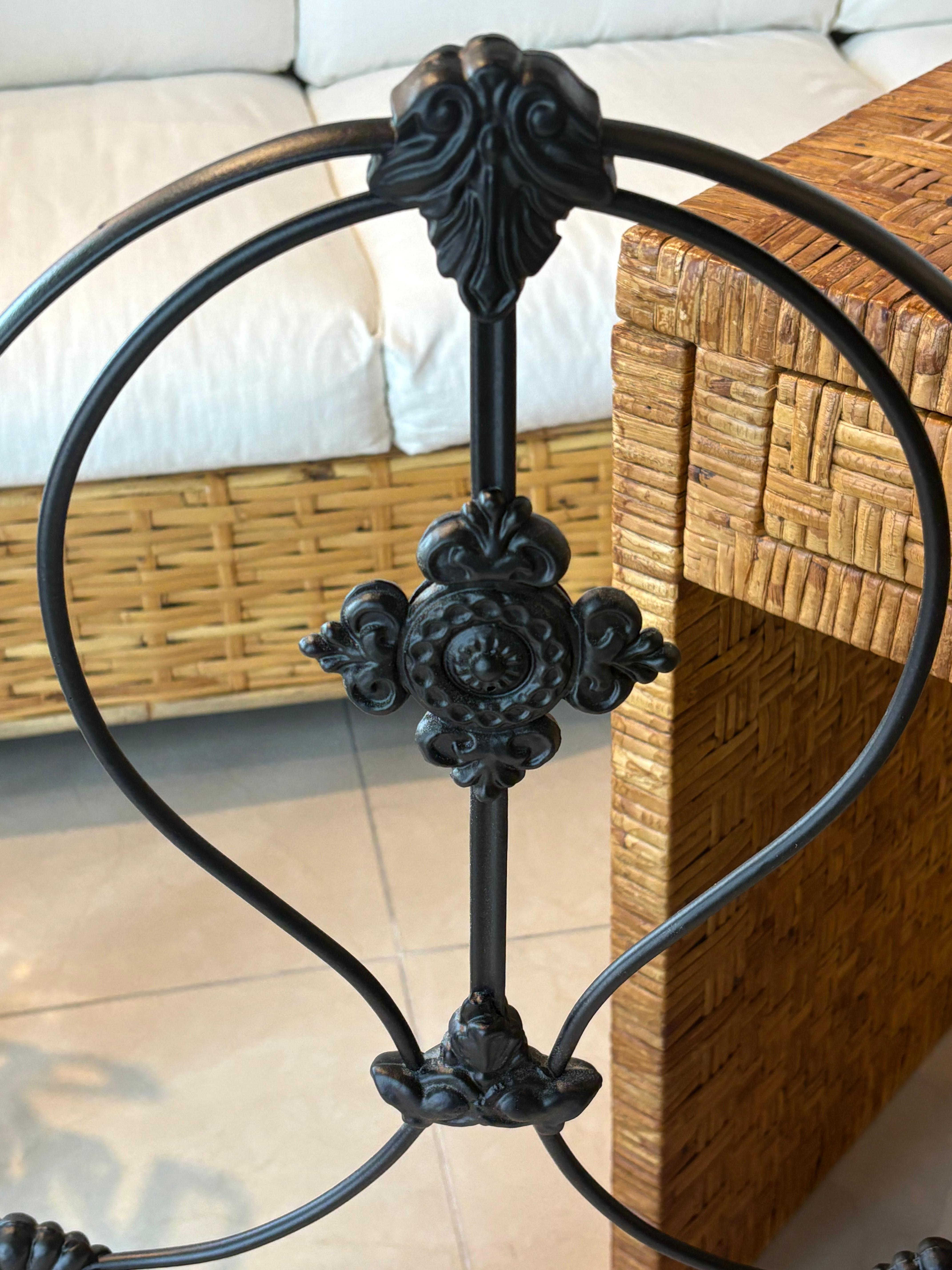 Vintage Wrought Iron Garden Patio Bench Stool Newly Upholstered Powder-coated For Sale 4