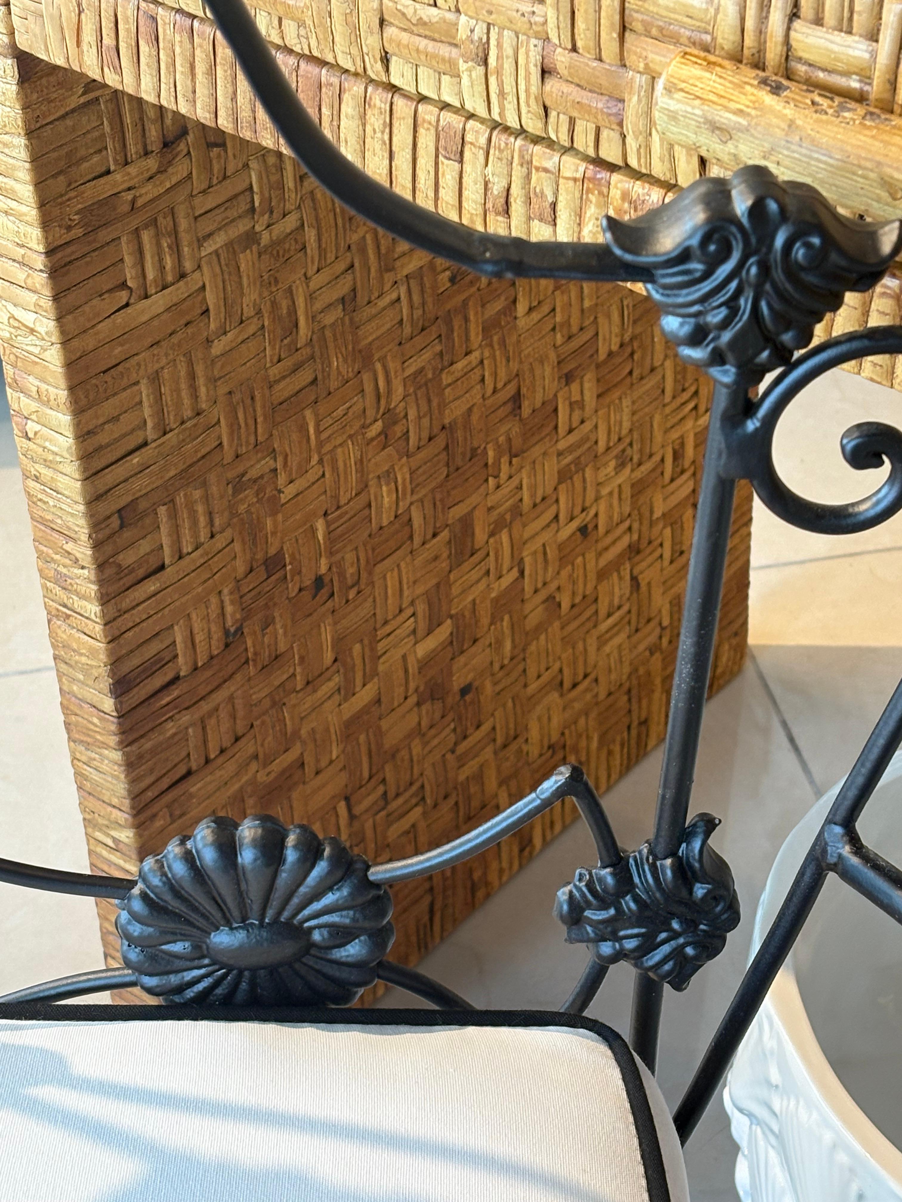 Vintage Wrought Iron Garden Patio Bench Stool Newly Upholstered Powder-coated For Sale 7