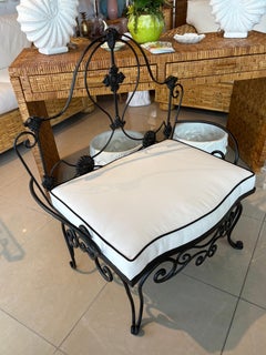 Vintage Wrought Iron Garden Patio Bench Stool Newly Upholstered Powder-coated