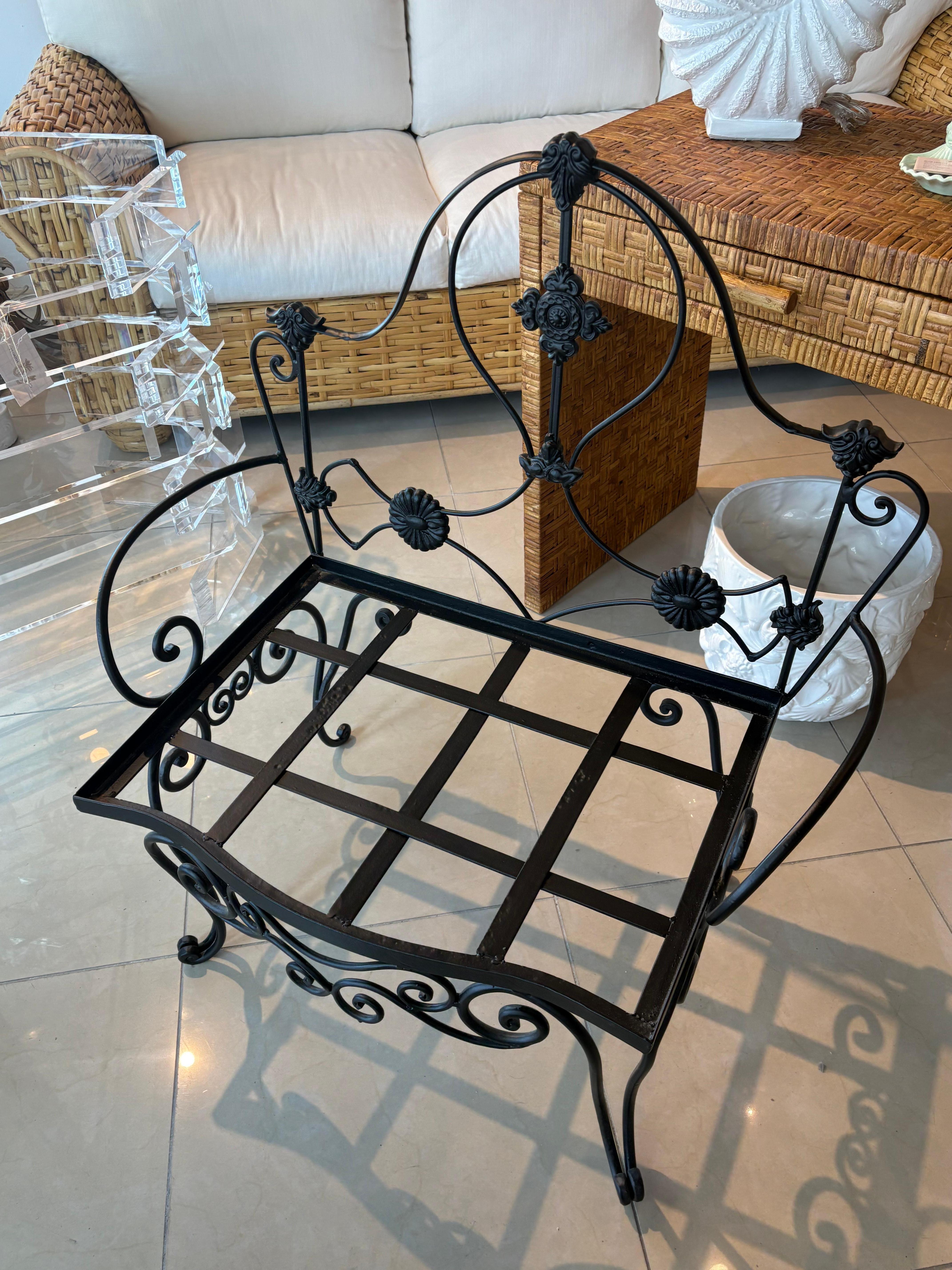 Mid-20th Century Vintage Wrought Iron Garden Patio Bench Stool Newly Upholstered Powder-coated For Sale