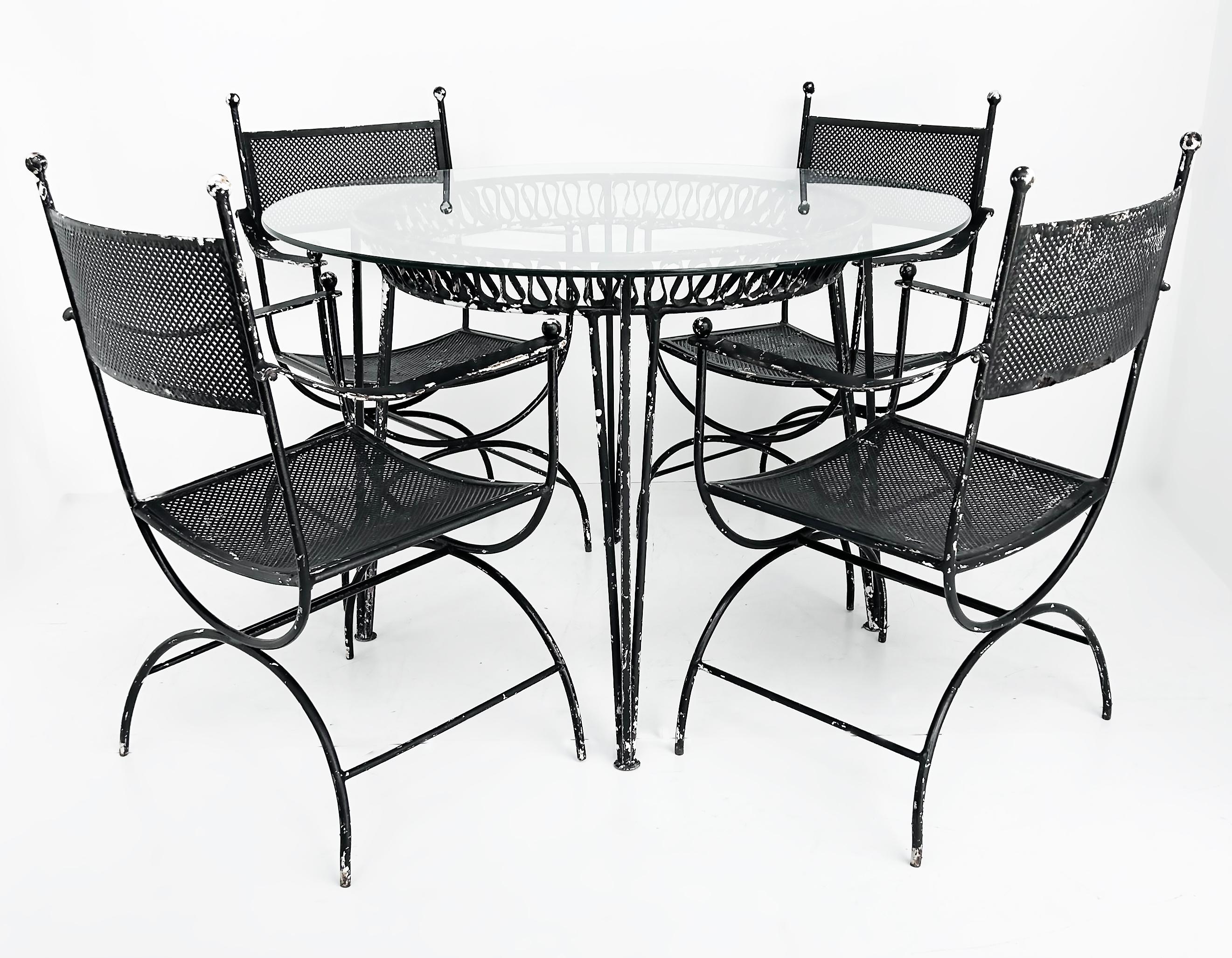 Vintage Wrought Iron Garden Patio Chairs Set of 4 For Sale 9