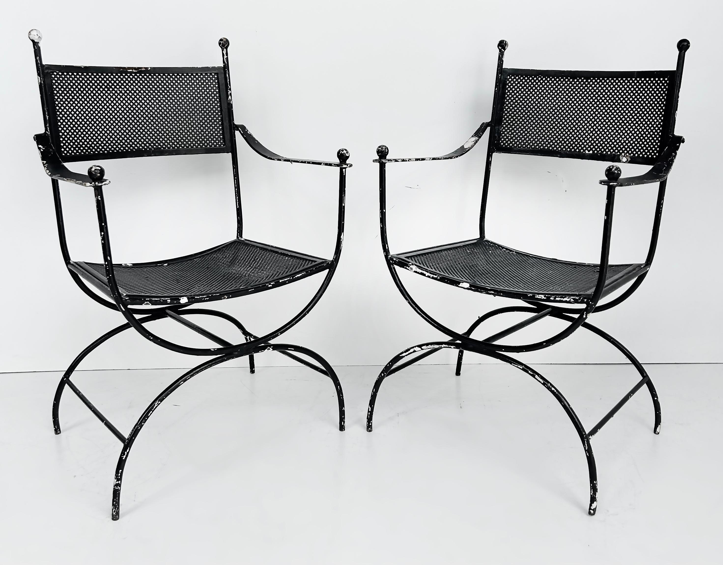 American Vintage Wrought Iron Garden Patio Chairs Set of 4 For Sale
