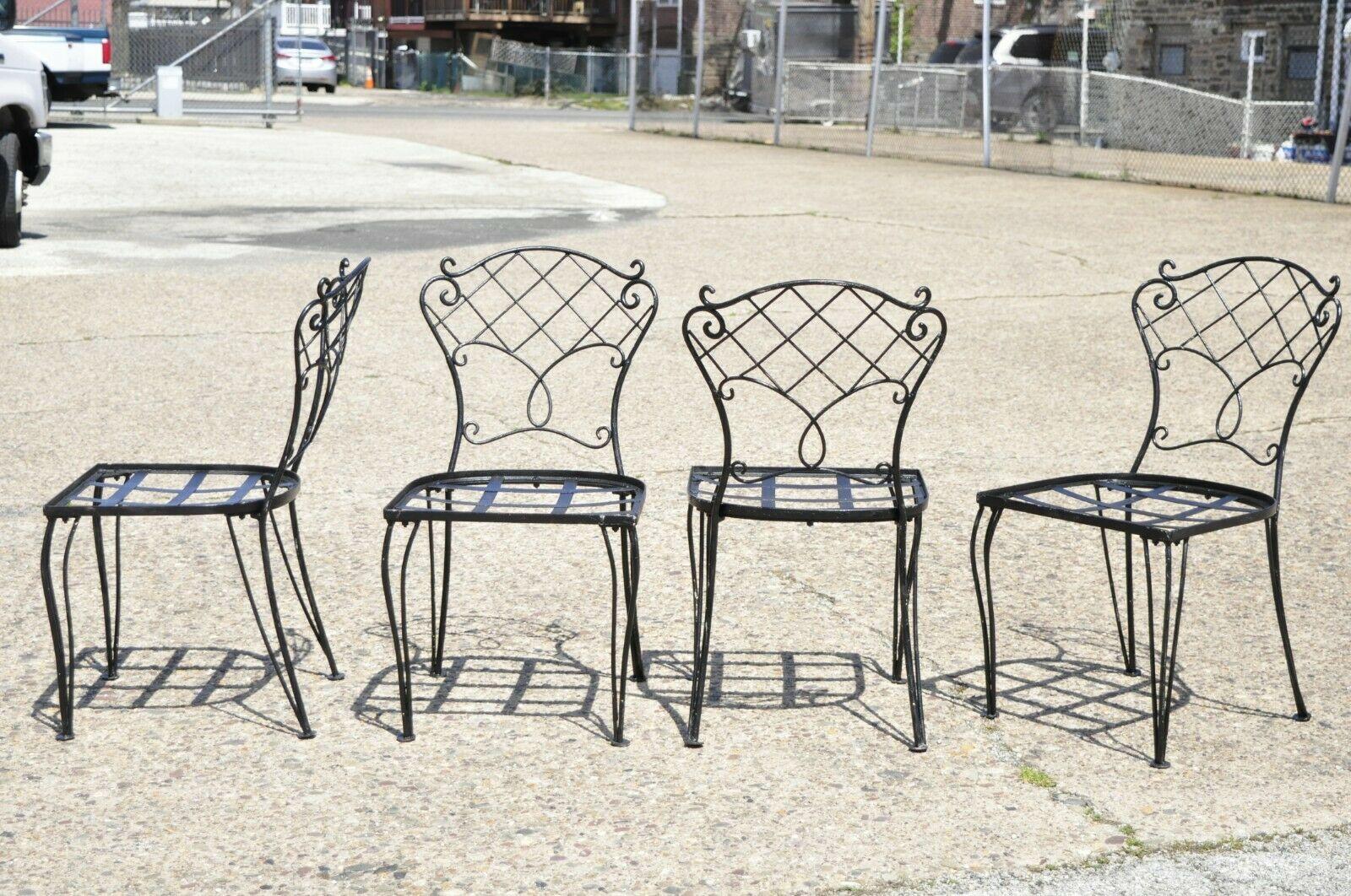 Vintage Wrought Iron Garden Patio Dining Set Square Table 4 Chairs - 5 Pc Set 2