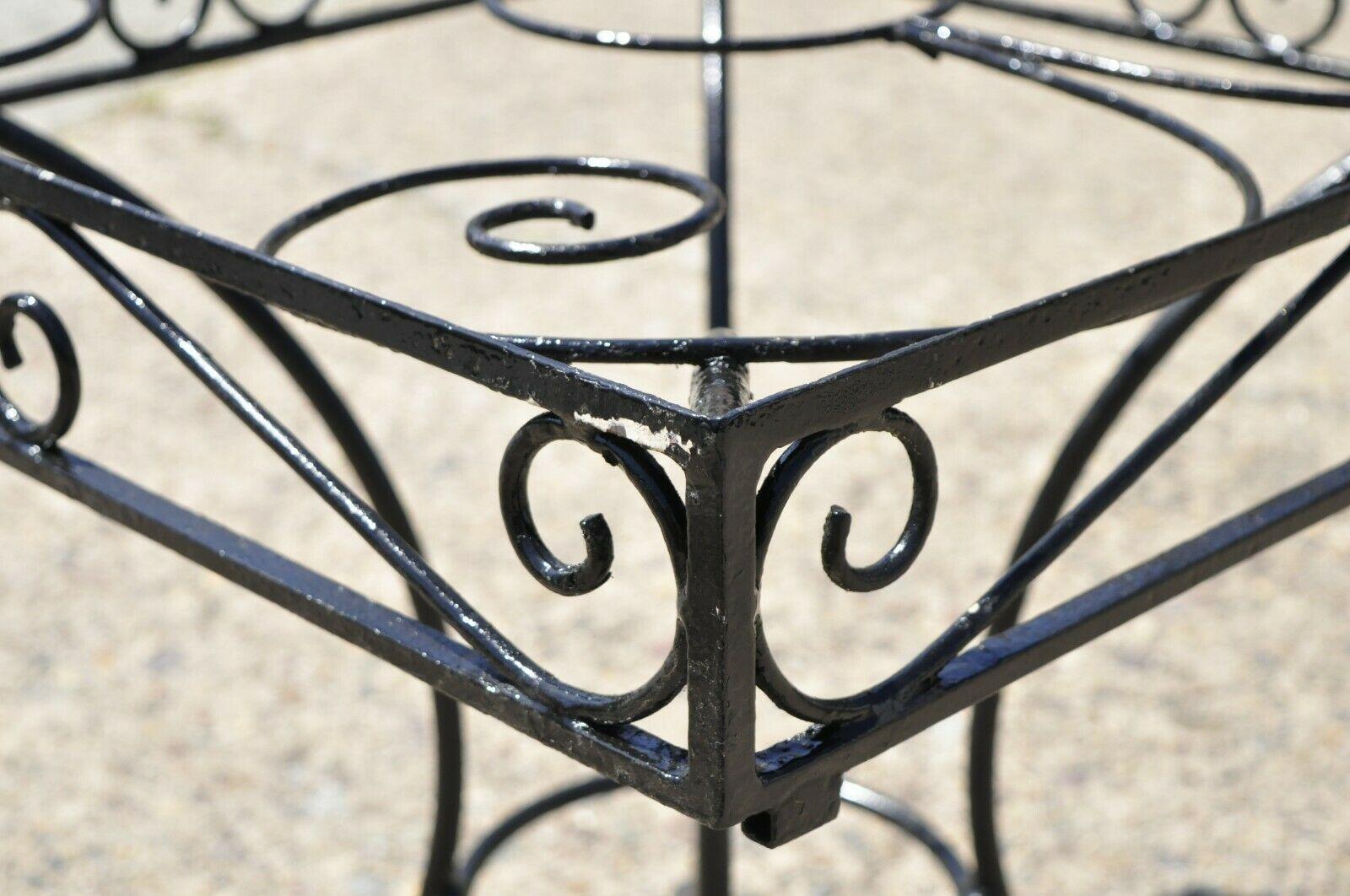 Hollywood Regency Vintage Wrought Iron Garden Patio Dining Set Square Table 4 Chairs - 5 Pc Set